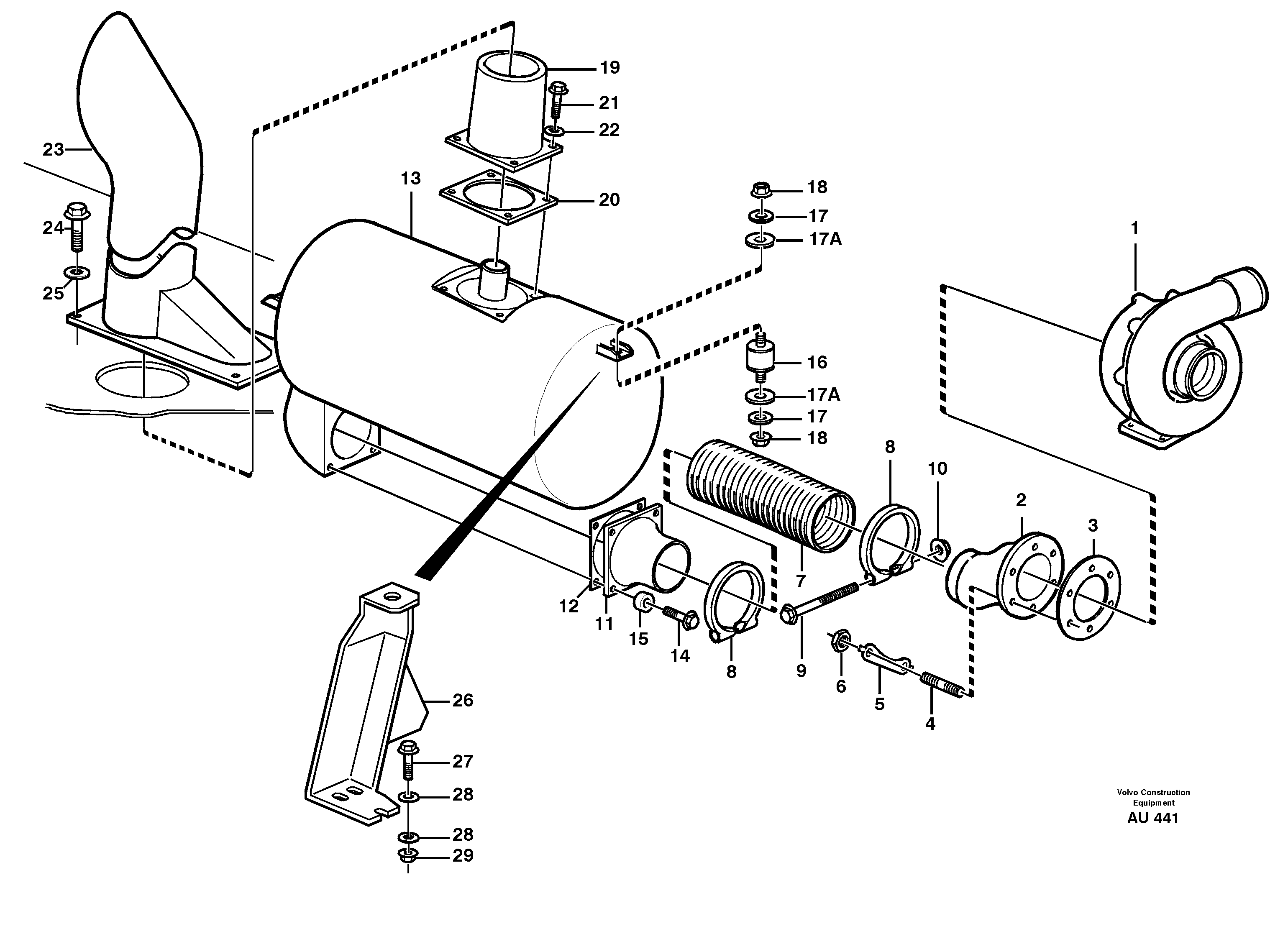 Exhaust system, silencer — volvo parts diagram