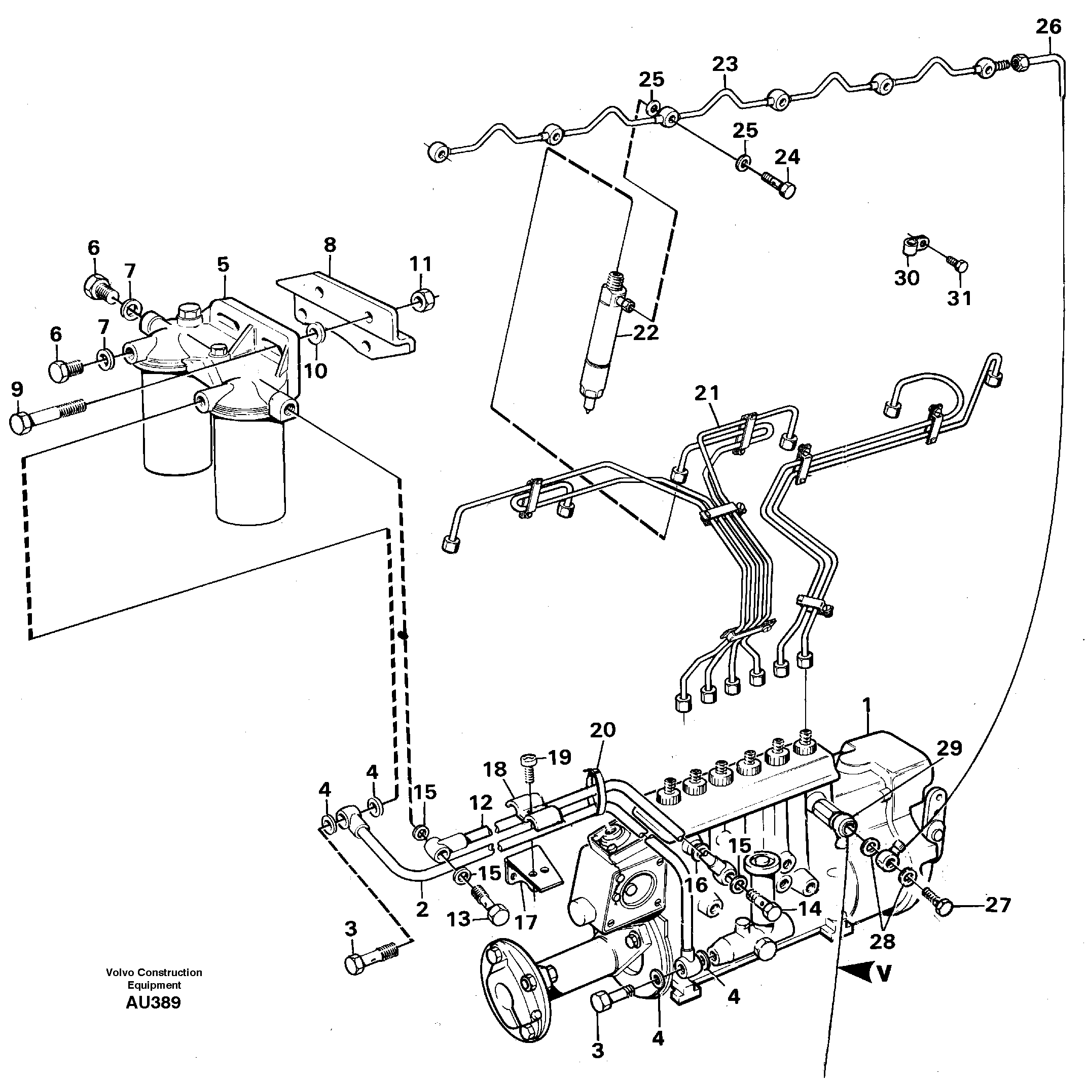 Fuel pipes, injection pump - fuel filter. — volvo parts diagram