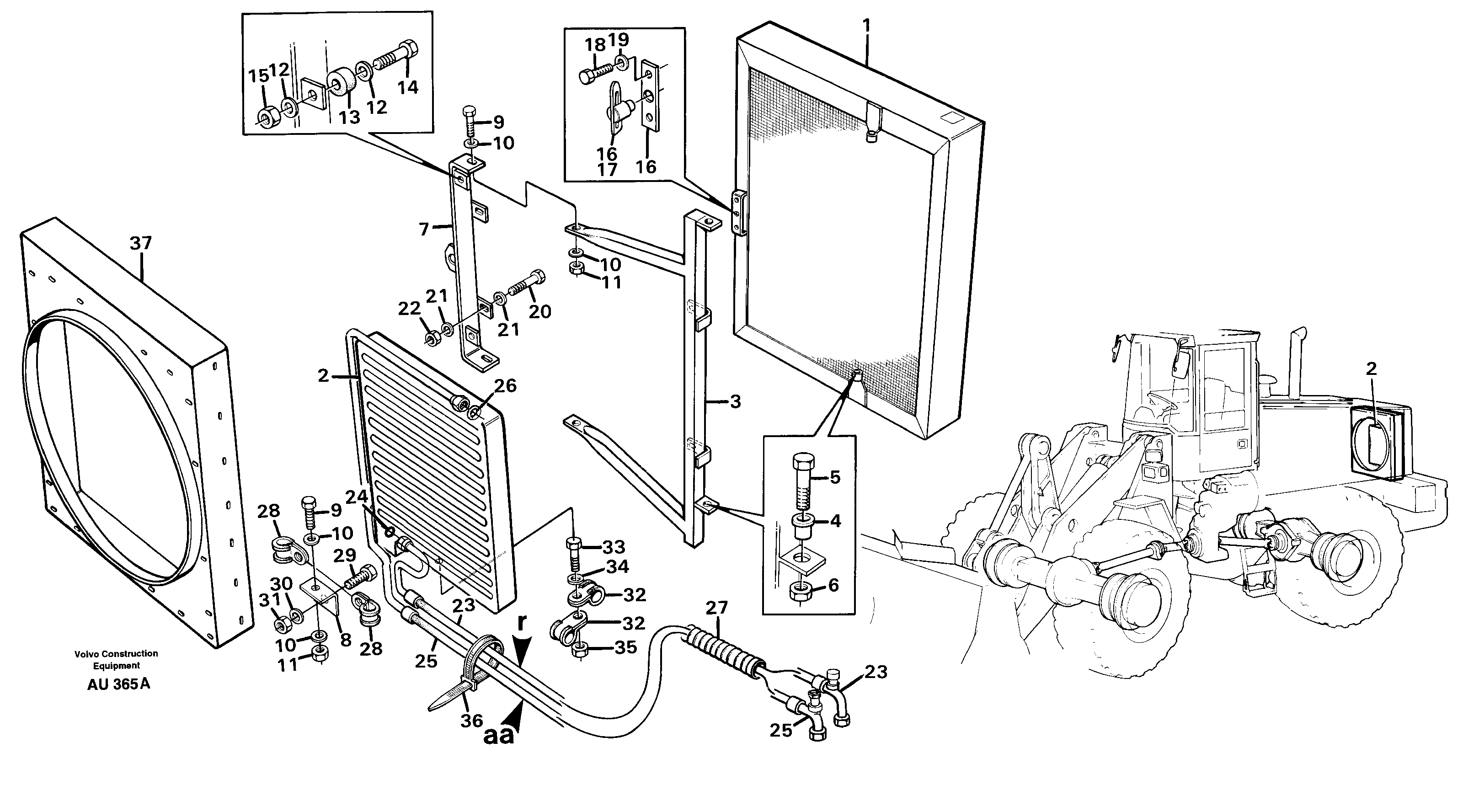 Condenser with fitting parts.  92792, 93448 — volvo parts diagram