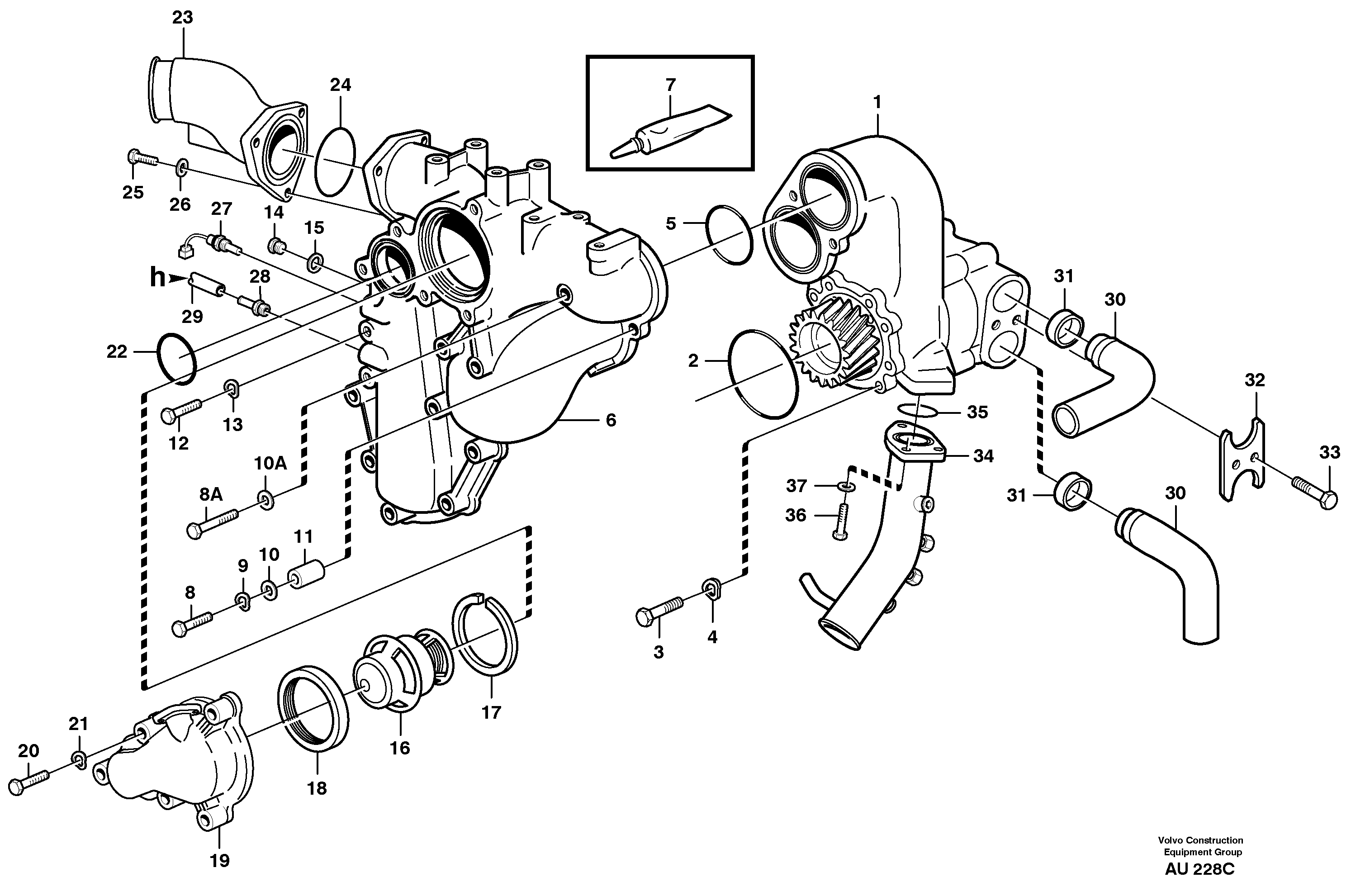 Water pump and thermostat housing — volvo parts diagram