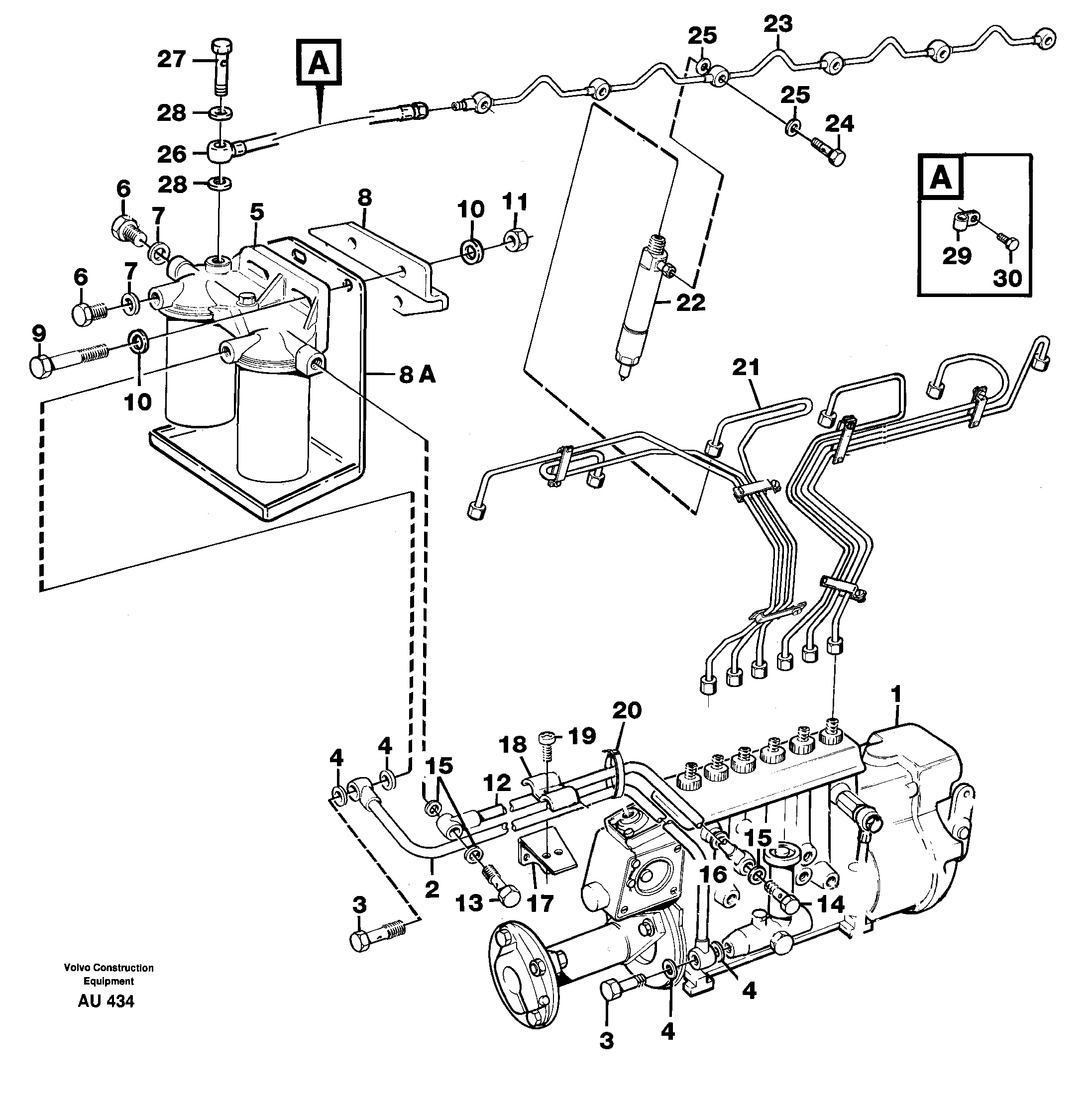 Fuel pipes, injection pump - fuel filter. — volvo parts diagram