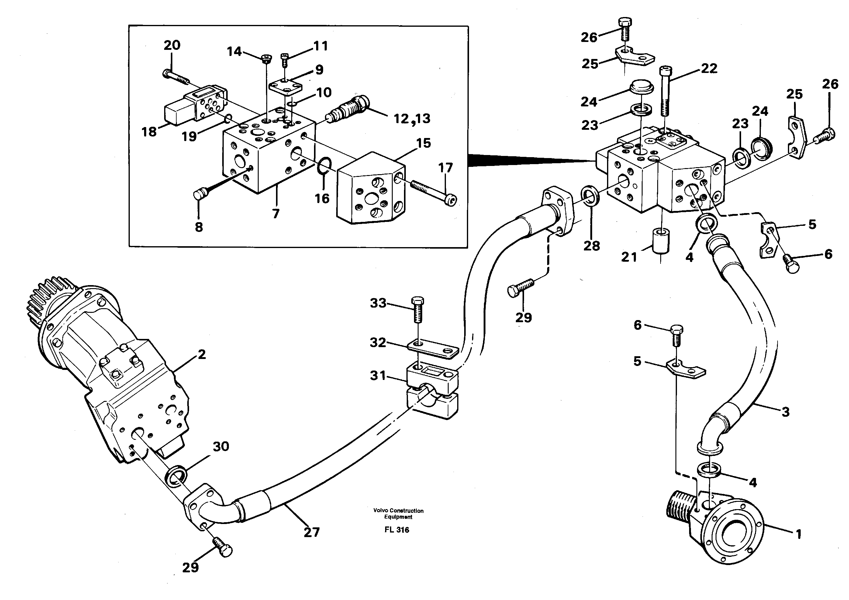 Hydraulic system, Feeed line P4  14264913, 14264947 — volvo parts diagram
