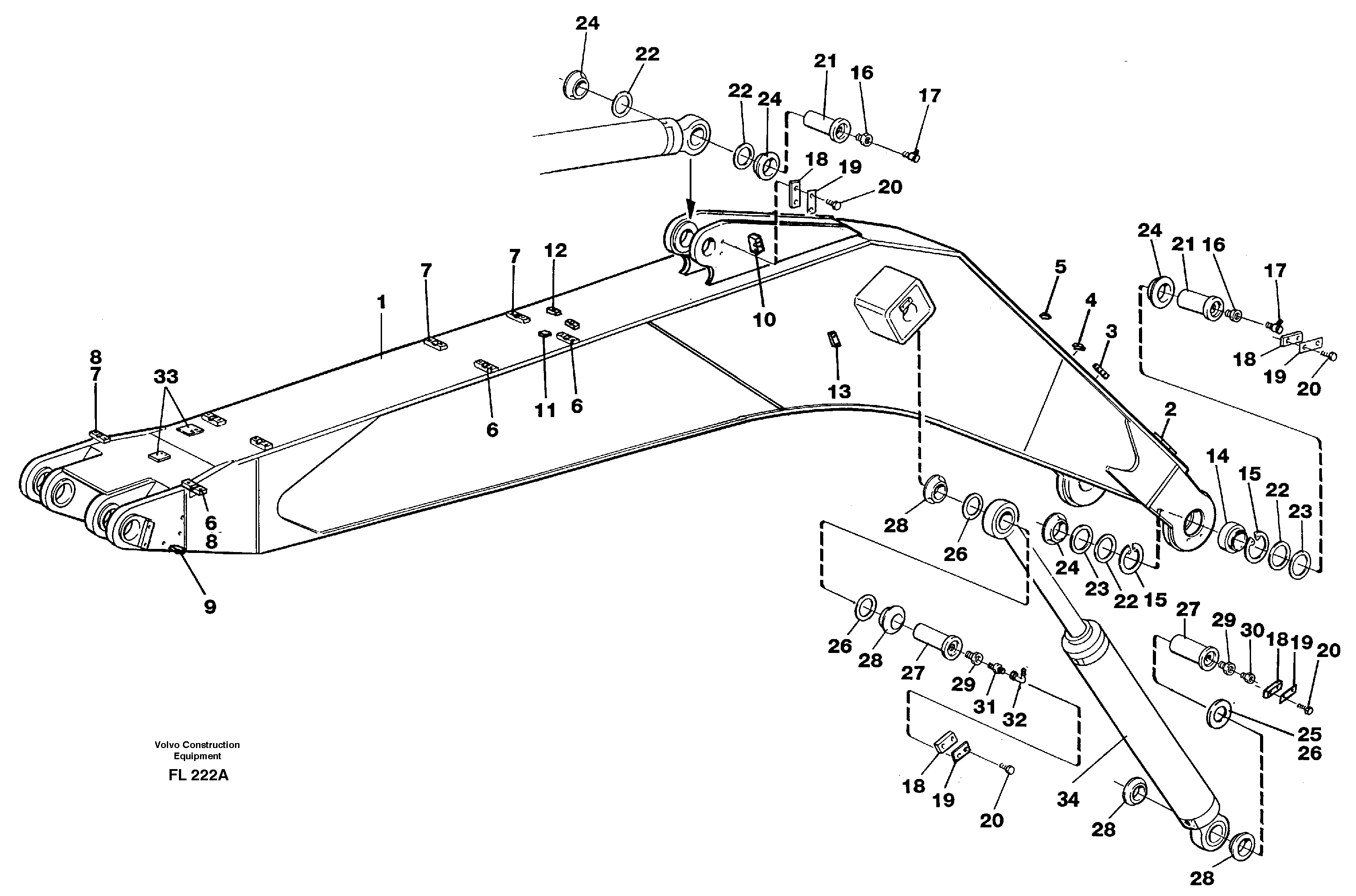 Backhoe boom incl. attachements, 6.65 m  14263685 — volvo parts diagram