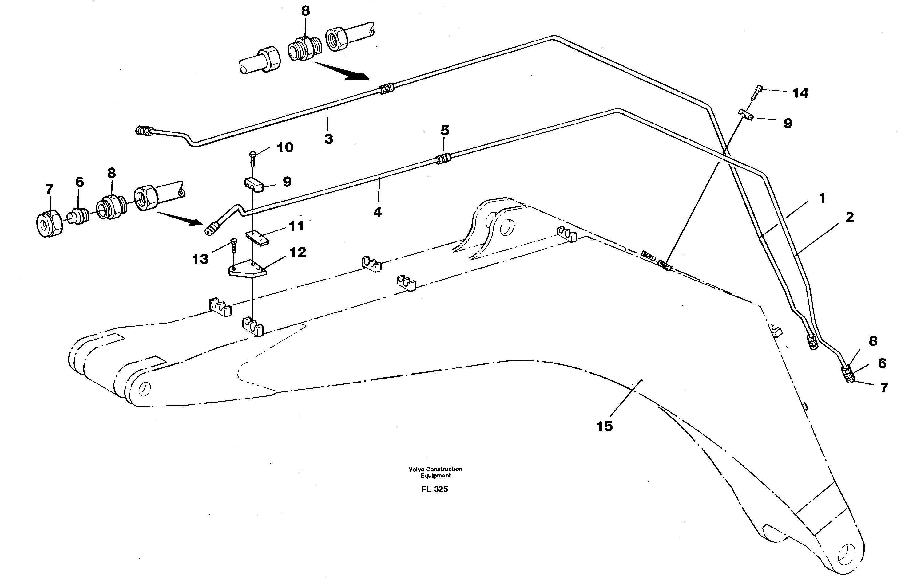 Slope bucket and grab equipment on 6.65 m boom  14263925 — volvo parts diagram