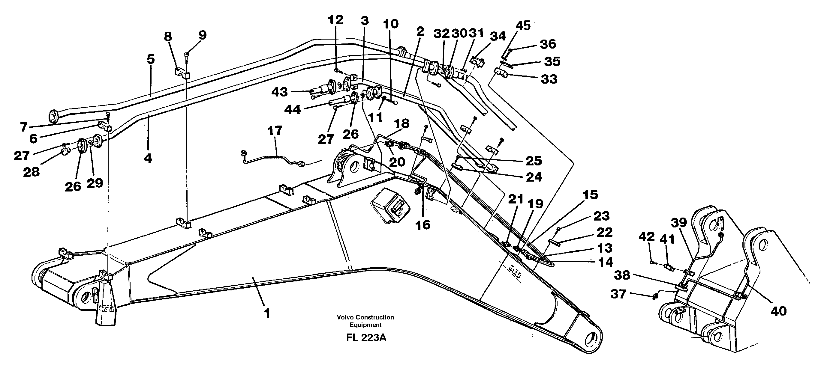 Tubes, assembly, backhoe boom 6.65 m  14263685, SER NO -1717 — volvo parts diagram