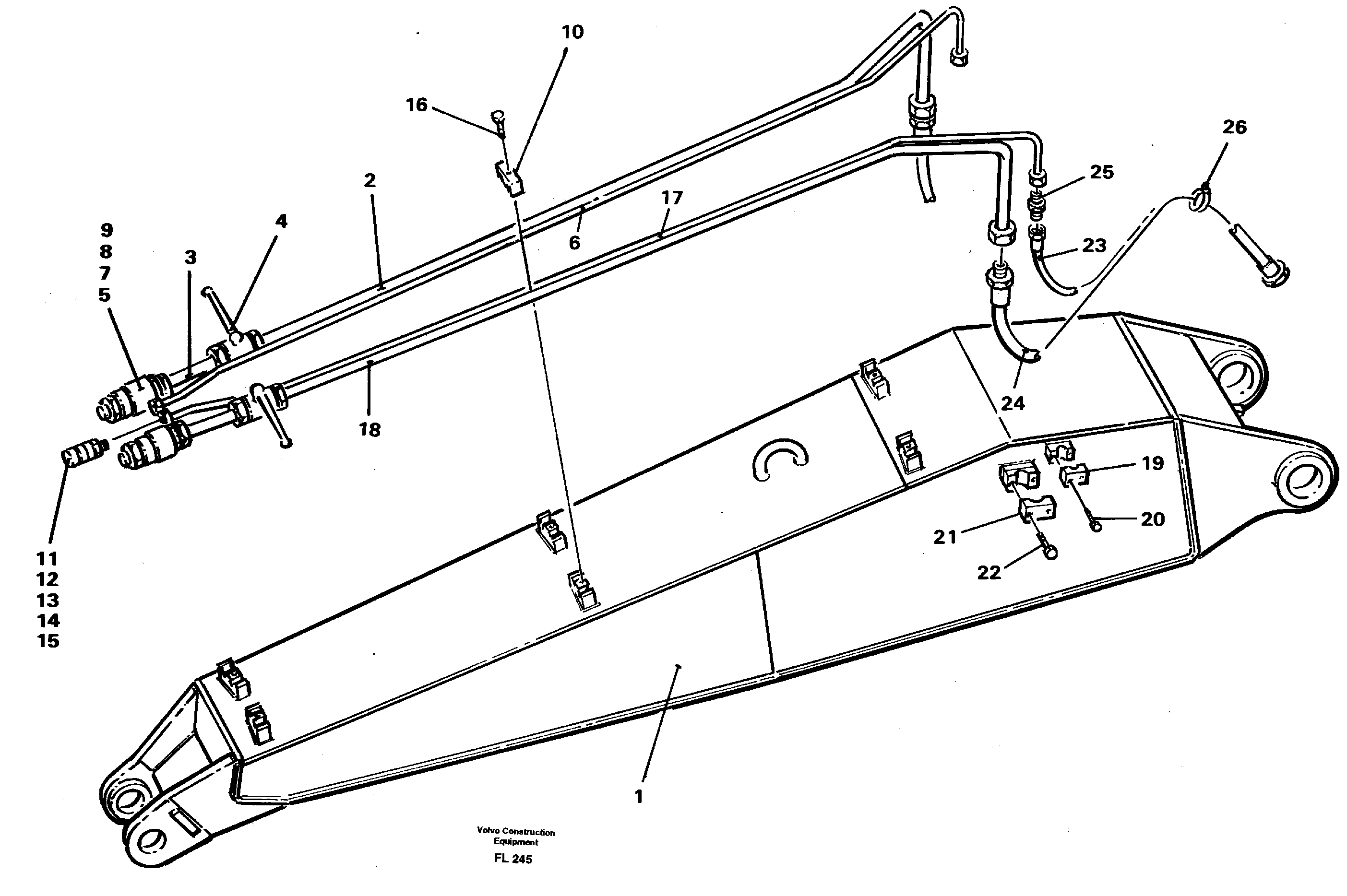 Tubes, assembly, jib 3.25m  14264164 — volvo parts diagram