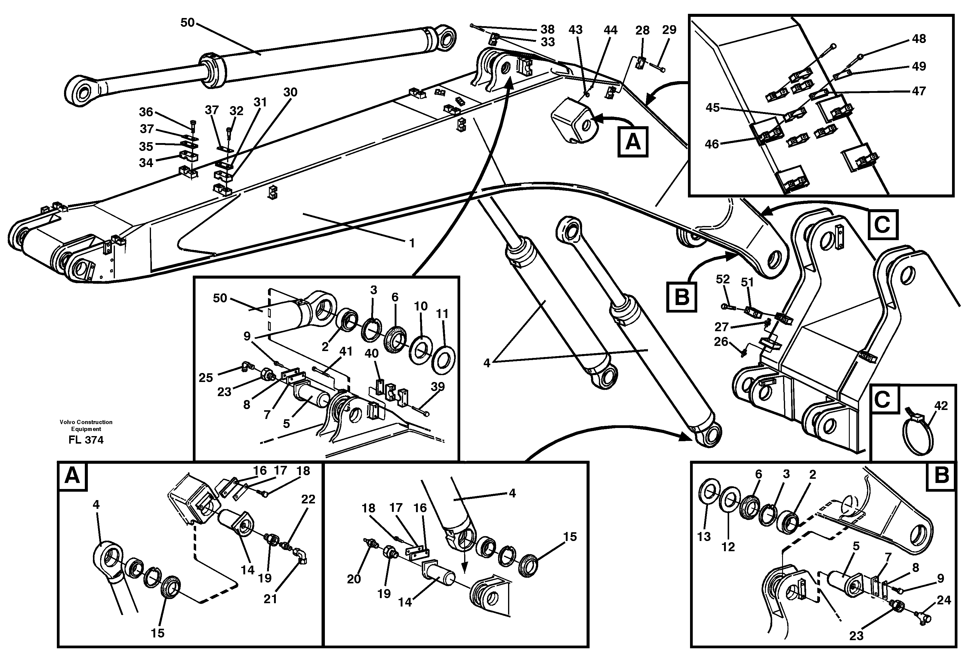 Backhoe boom incl. attachements, 6.65 m  14302412 — volvo parts diagram