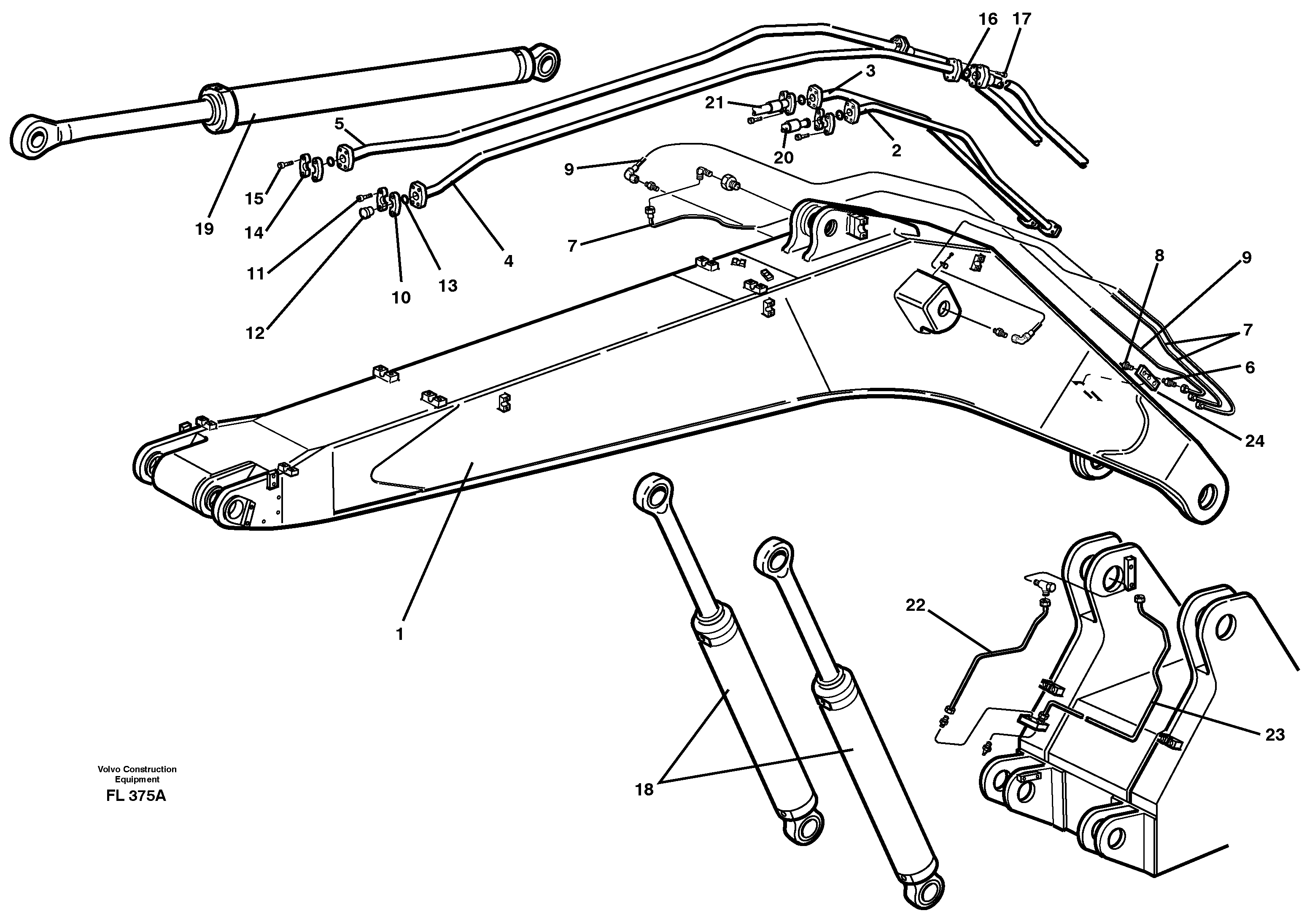 Tubes, assembly, backhoe boom 6.65 m — volvo parts diagram