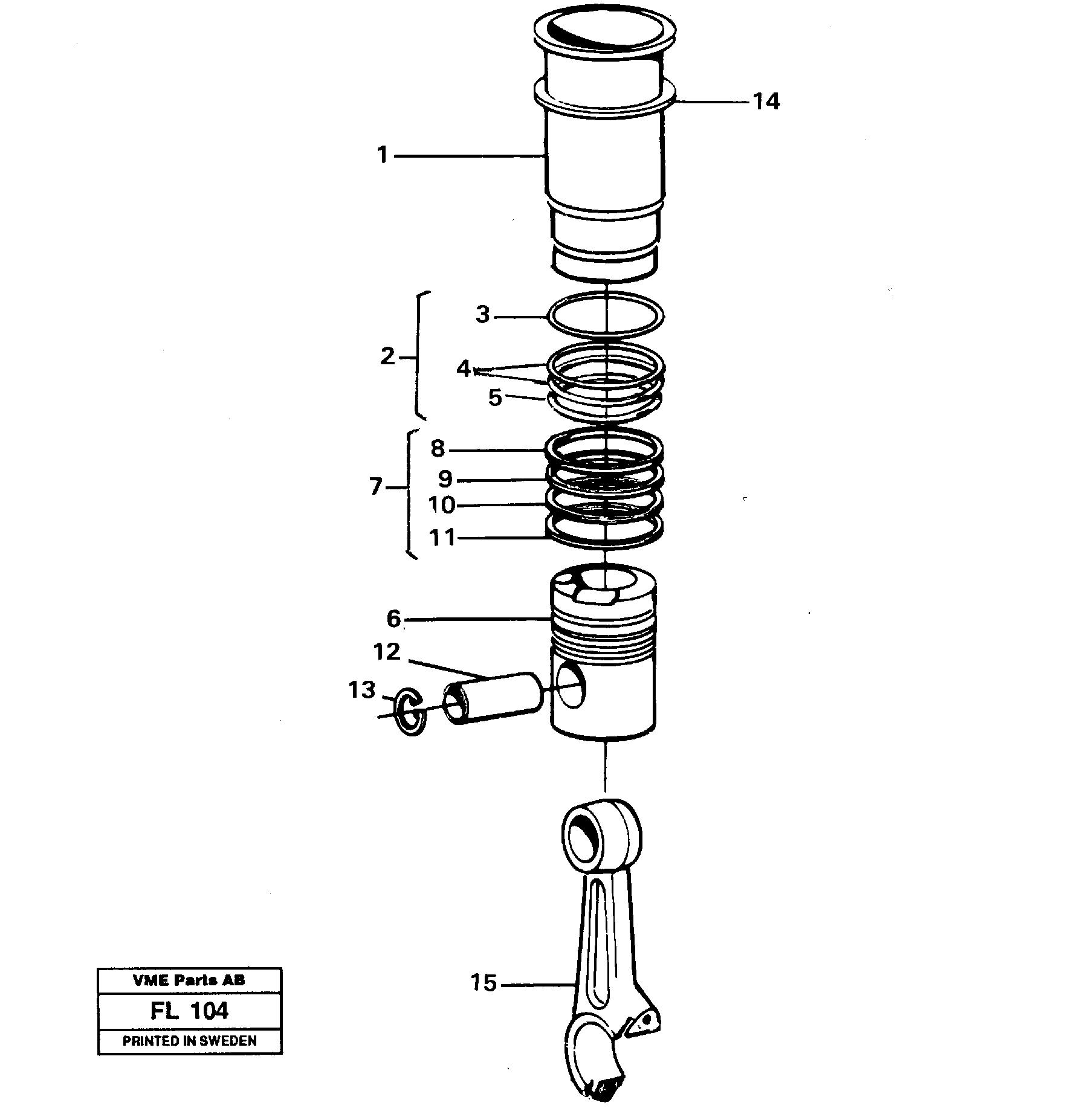 Cylinder liner and piston — volvo parts diagram
