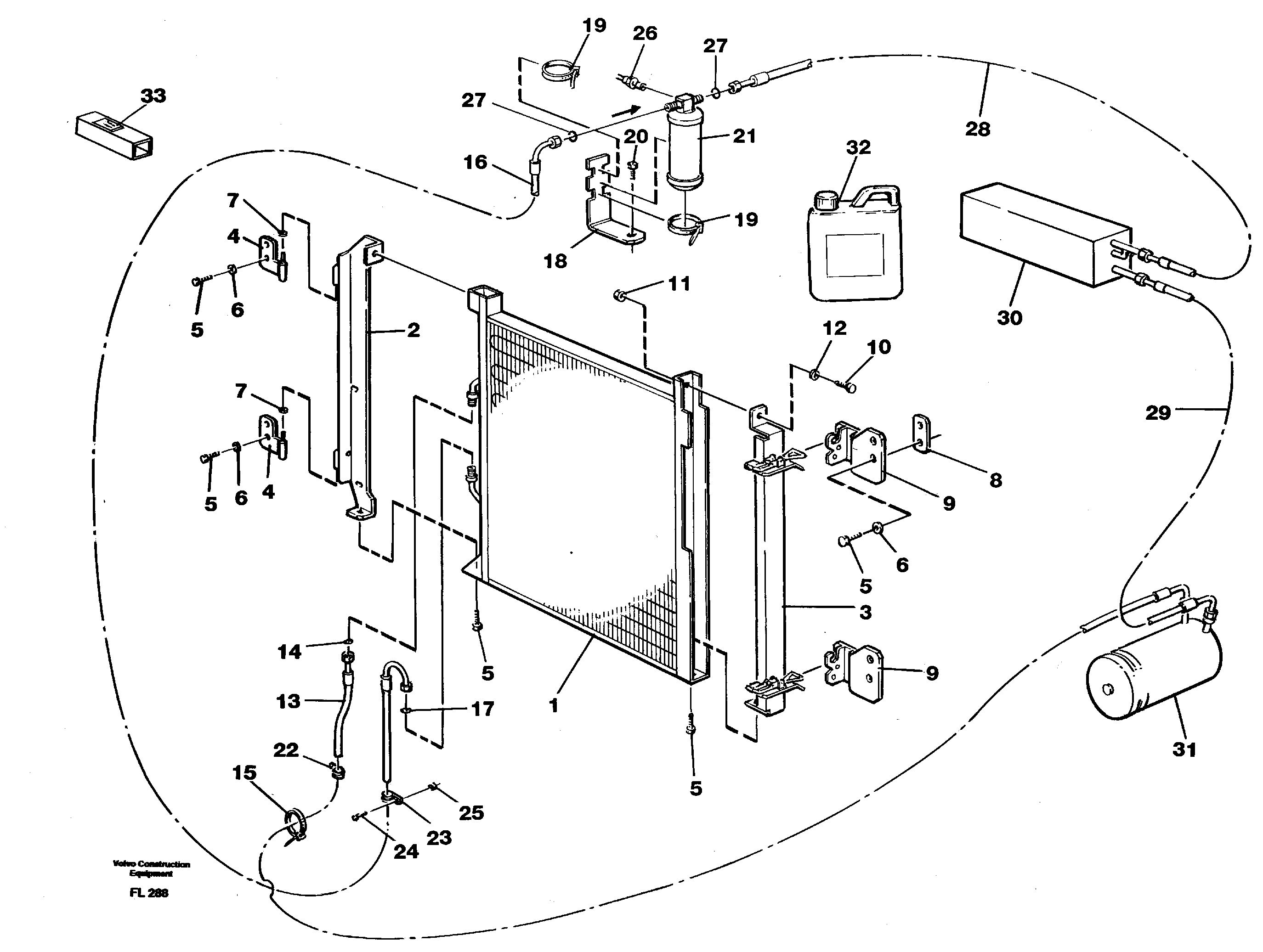 Condensor with fitting parts, cooling agent R134a  14263579 — volvo parts diagram