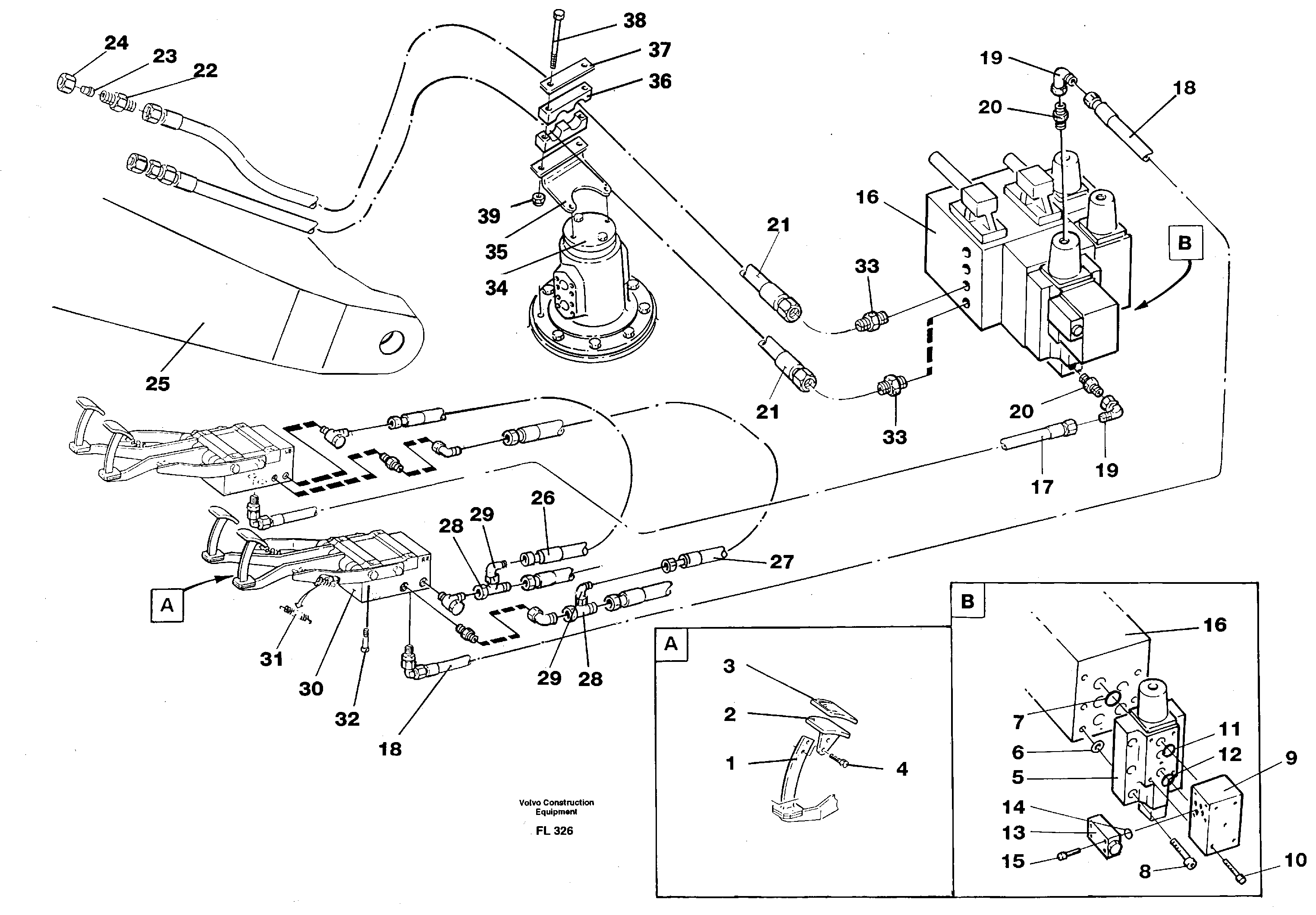 Slope bucket/rotating grab hydraulics in base machine  14263614 — volvo parts diagram