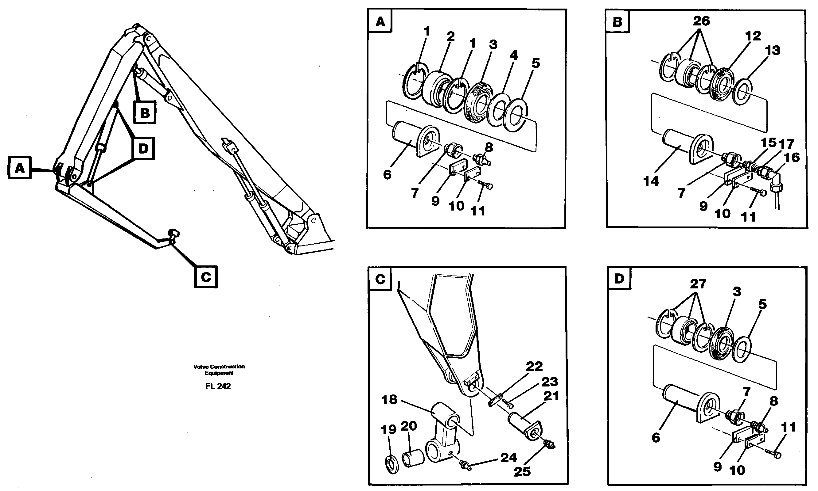 Attachements, dipper arm,handling equipment, 3 pcs  14264164 — volvo parts diagram