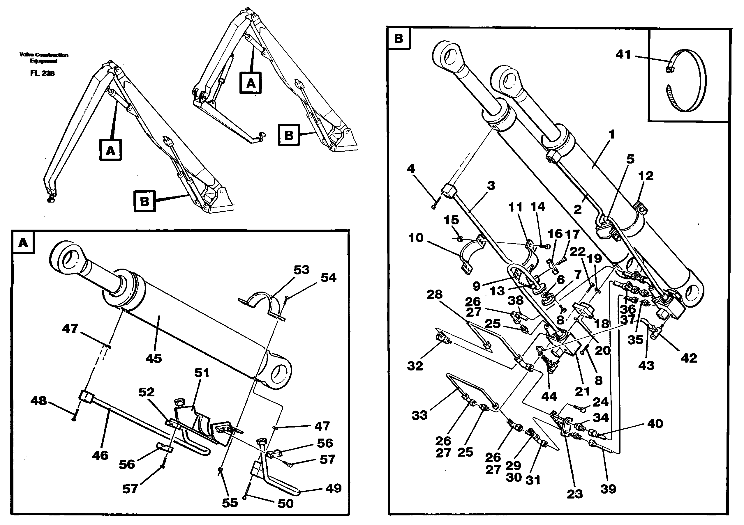 Cylinder hydraulics, handling boom 8.6m, 7.0m  14264163, 14264164 — volvo parts diagram
