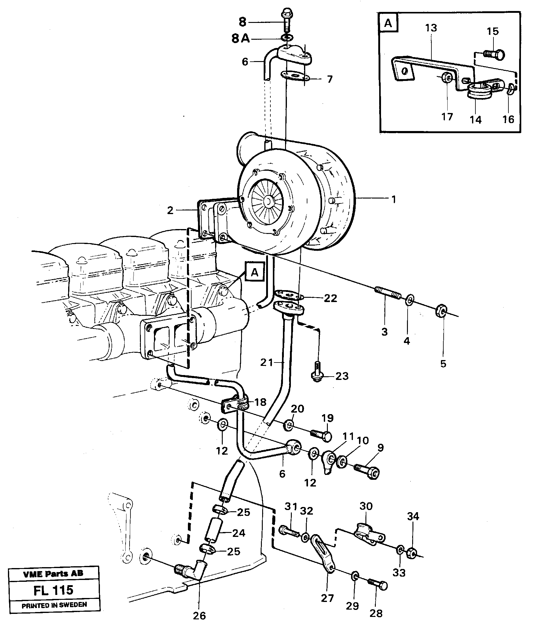 Turbocharger with fitting parts — volvo parts diagram