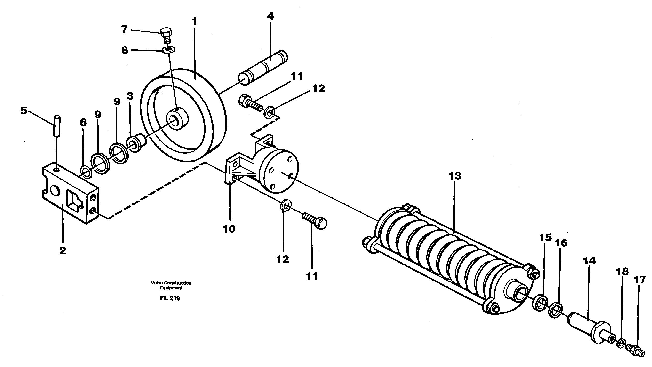 Front wheel, spring package and tension cylinder — volvo parts diagram