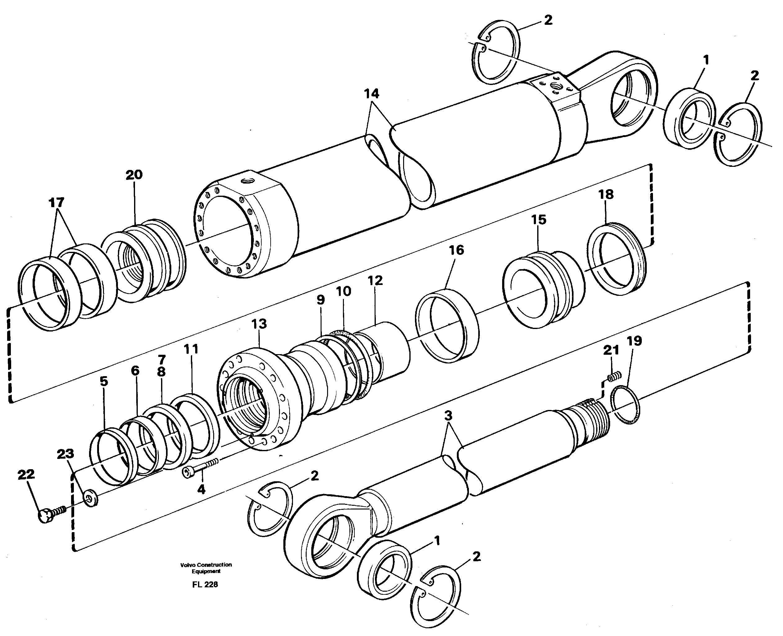 Boom cylinder, backhoe boom 6.65m, handling boom 8.6m  14263685, 14264163, 14264164, 14302565 — volvo parts diagram