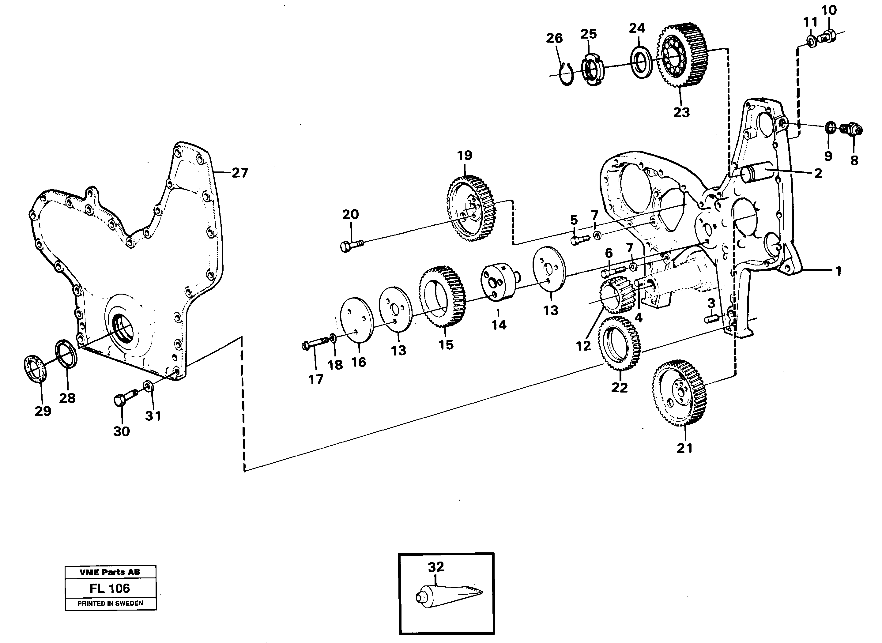 Timing gear casing and gears — volvo parts diagram