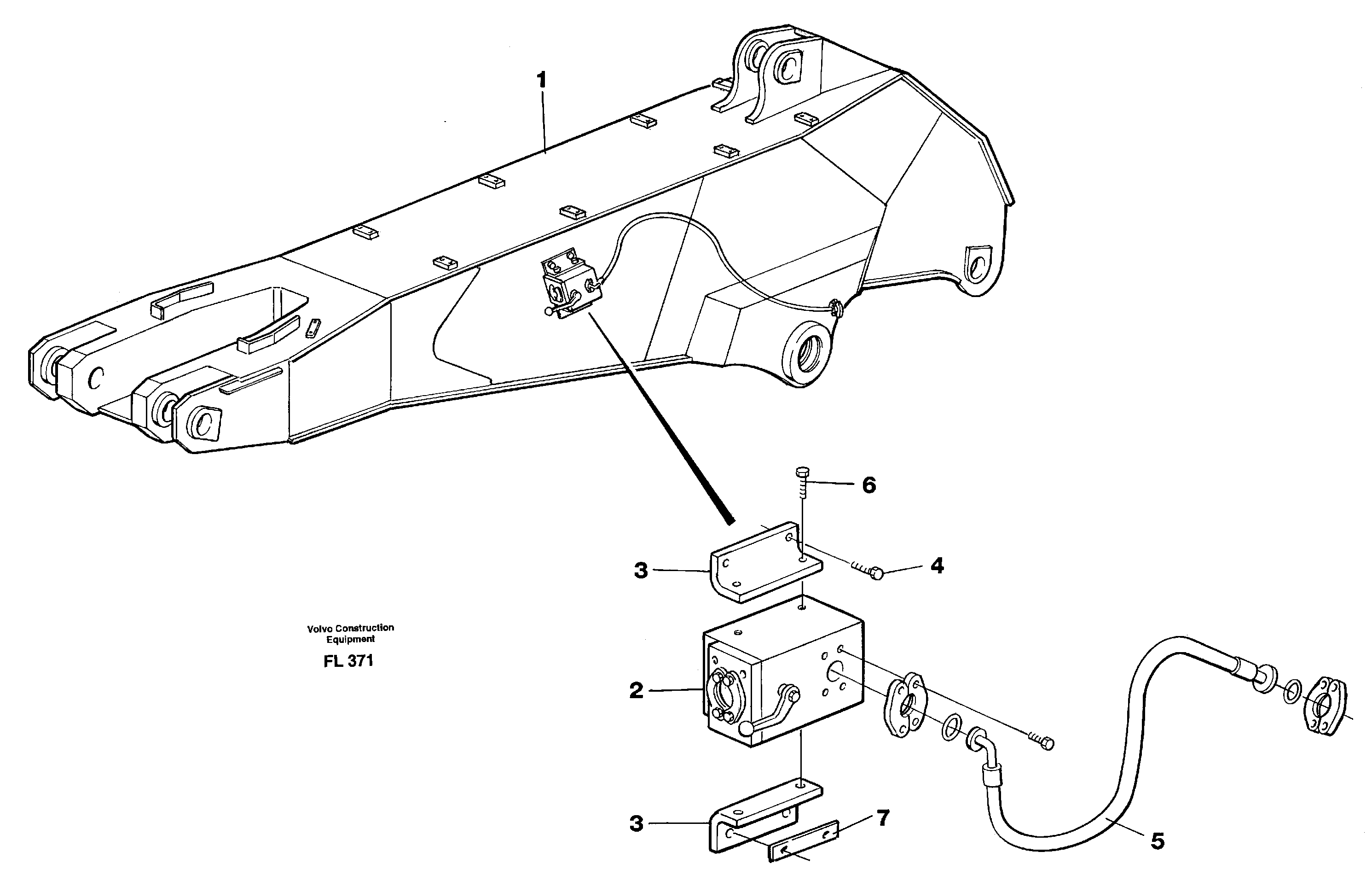 Hammer hydraulics on dipper arm, 2.25 M — volvo parts diagram