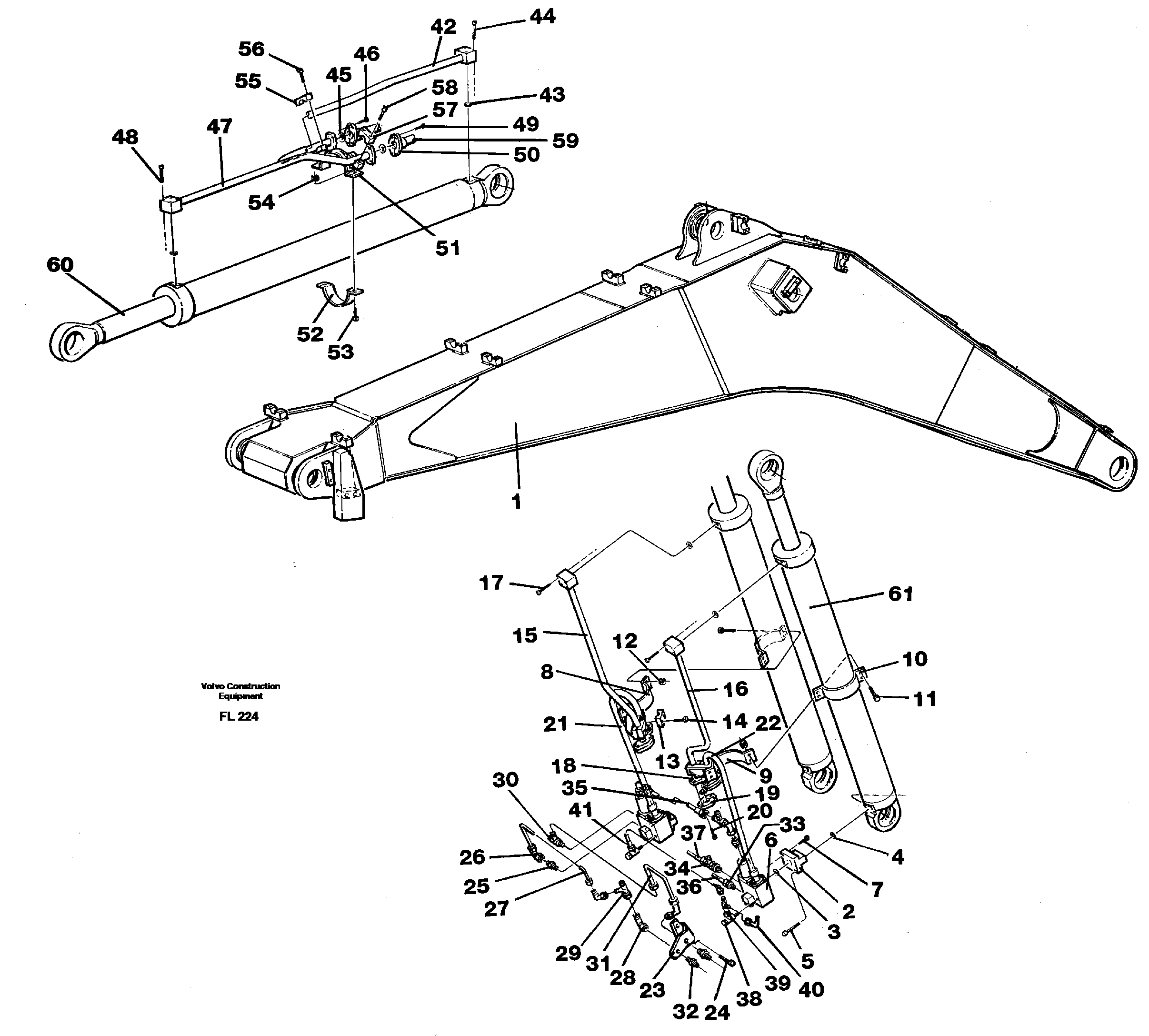 Cylinder hydraulics, backhoe boom 6.65m  14263685 — volvo parts diagram