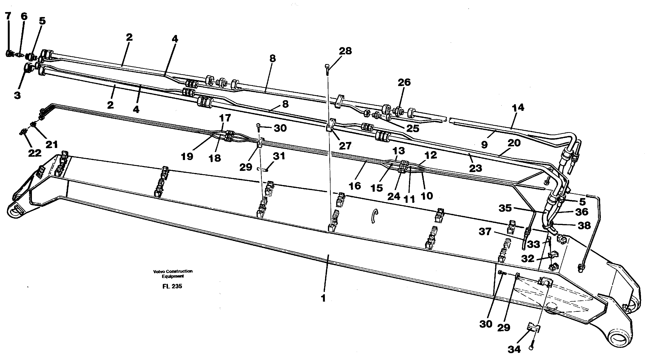Tubes, assembly, handling dipper arm 6.5m  14264163 — volvo parts diagram