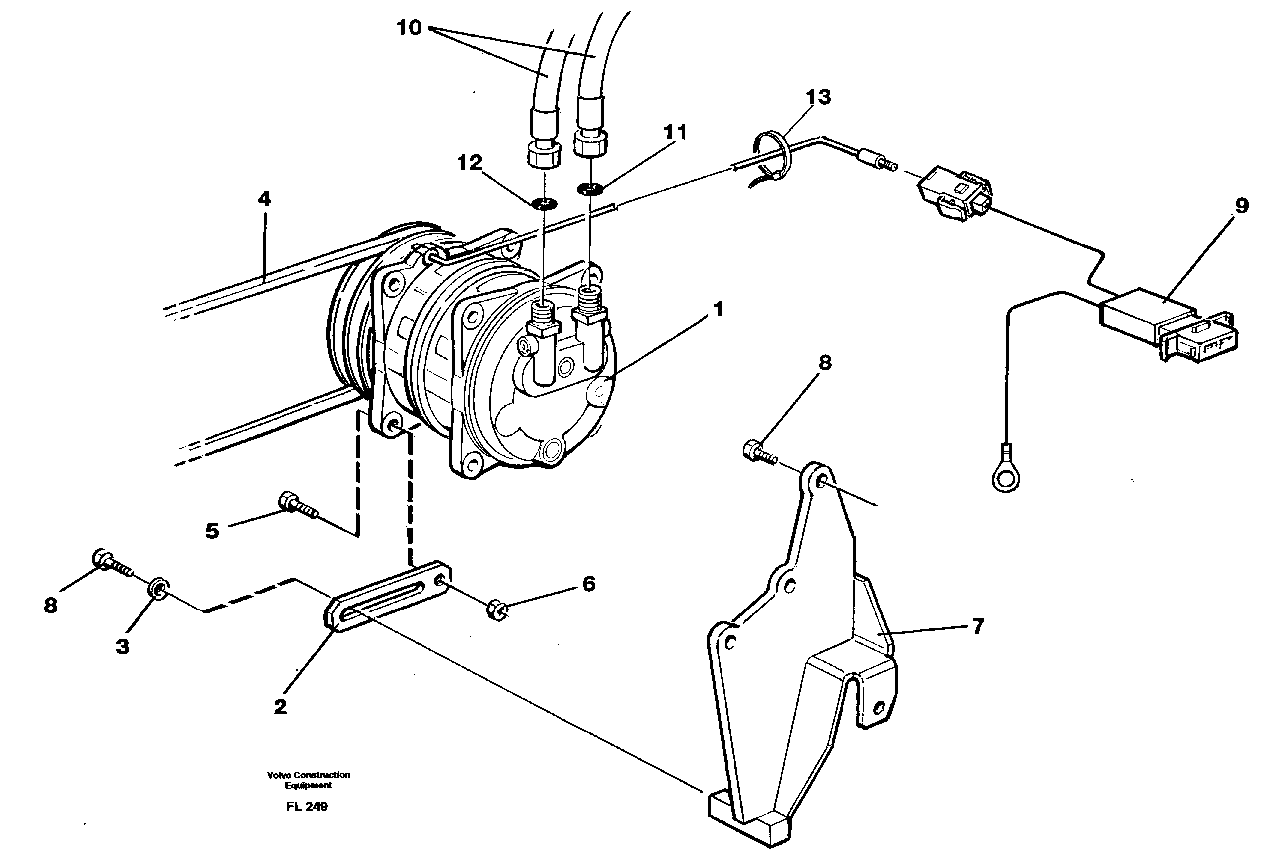 Compressor with fitting parts, cooling agent R134a  14263579 — volvo parts diagram
