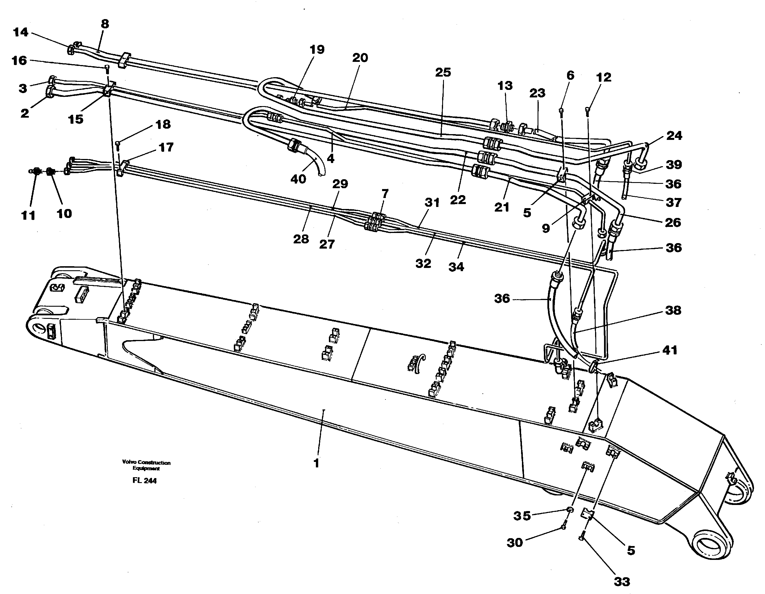 Tubes, assembly, handling dipper arm 4.37m  14264164 — volvo parts diagram