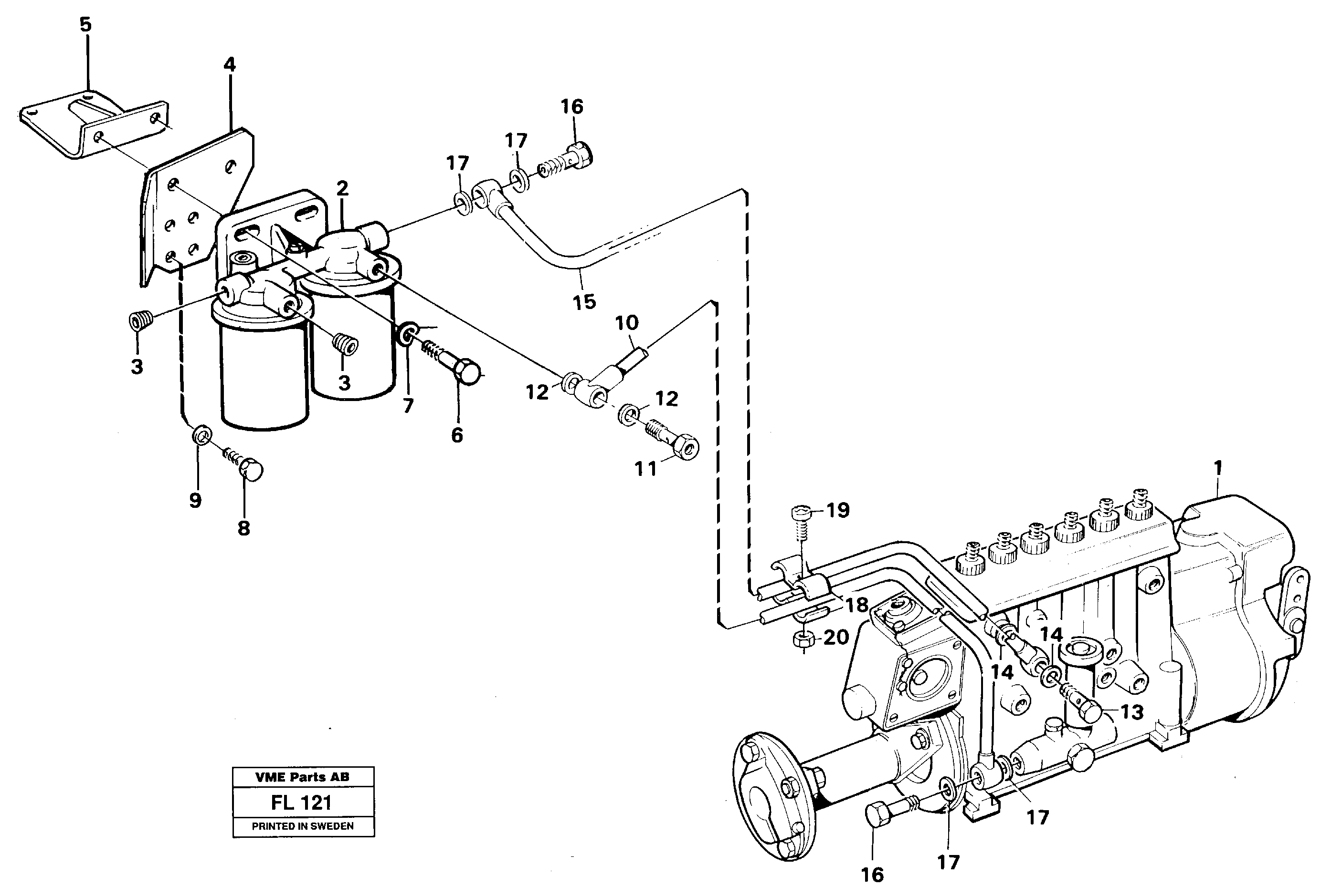 Fuel pipes: Injection pump - fuel filter — volvo parts diagram