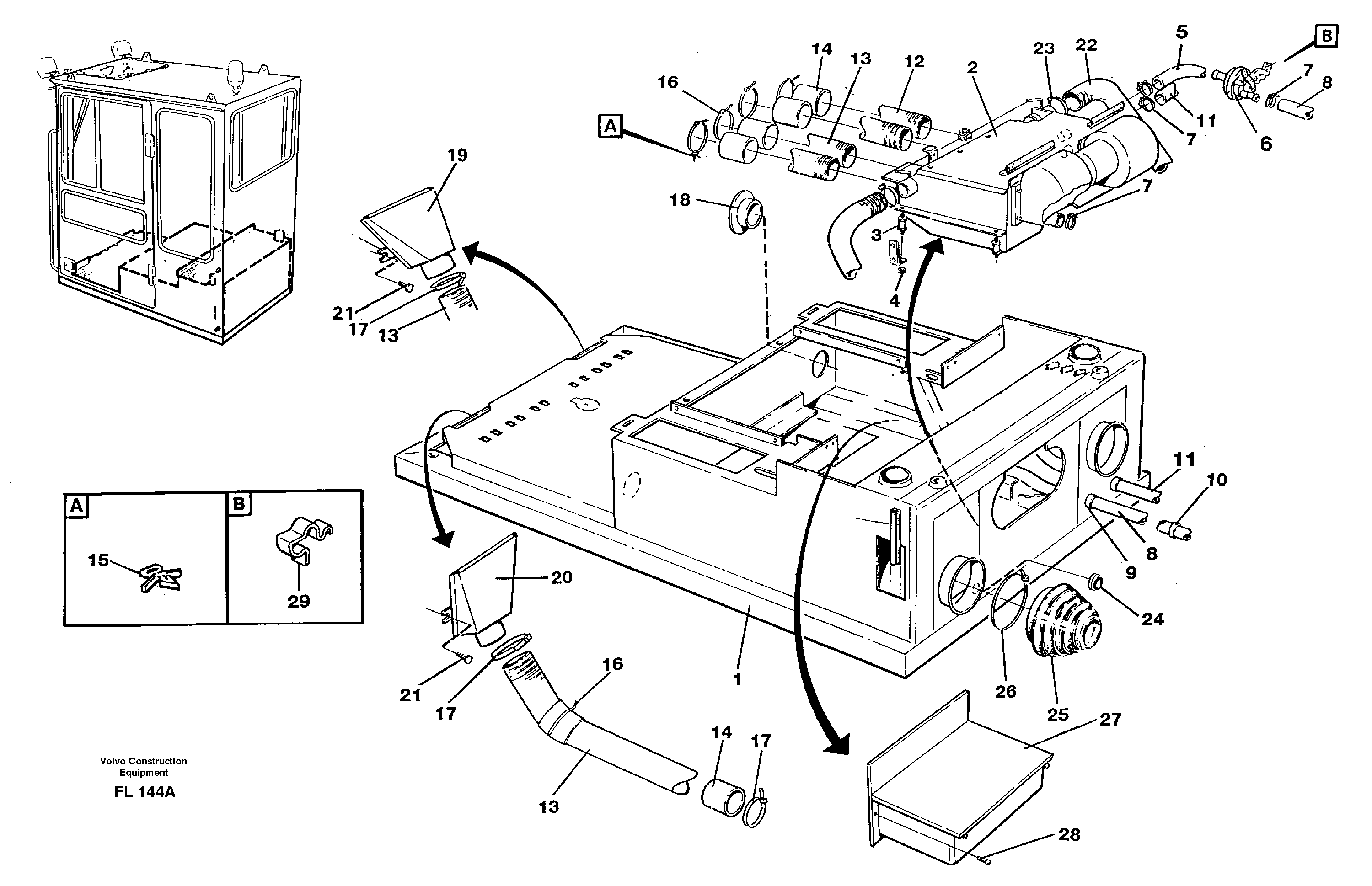 Cab heater with fitting parts — volvo parts diagram