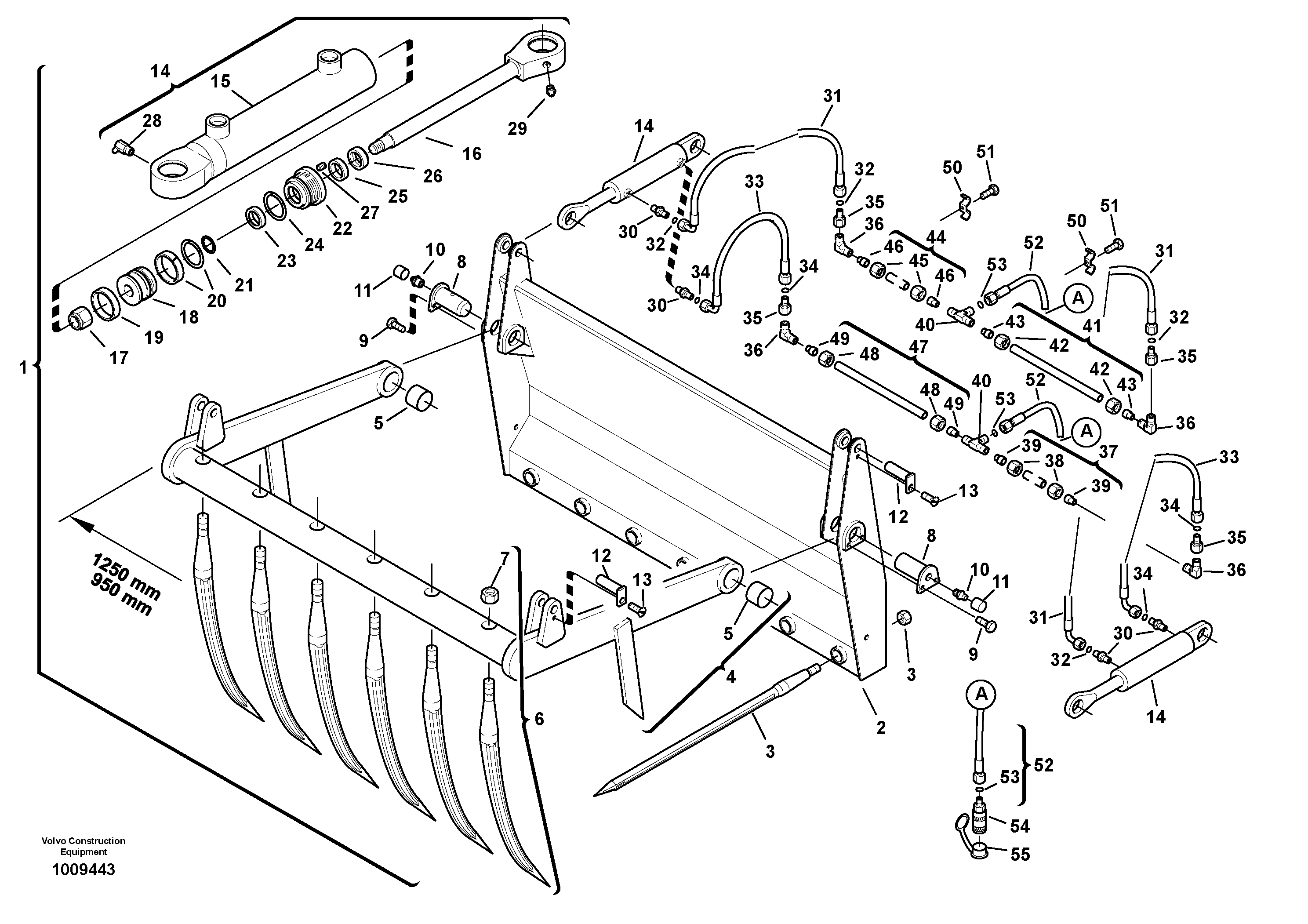 Hay fork - Manure fork with grab  2878094, 2878093 — volvo parts diagram