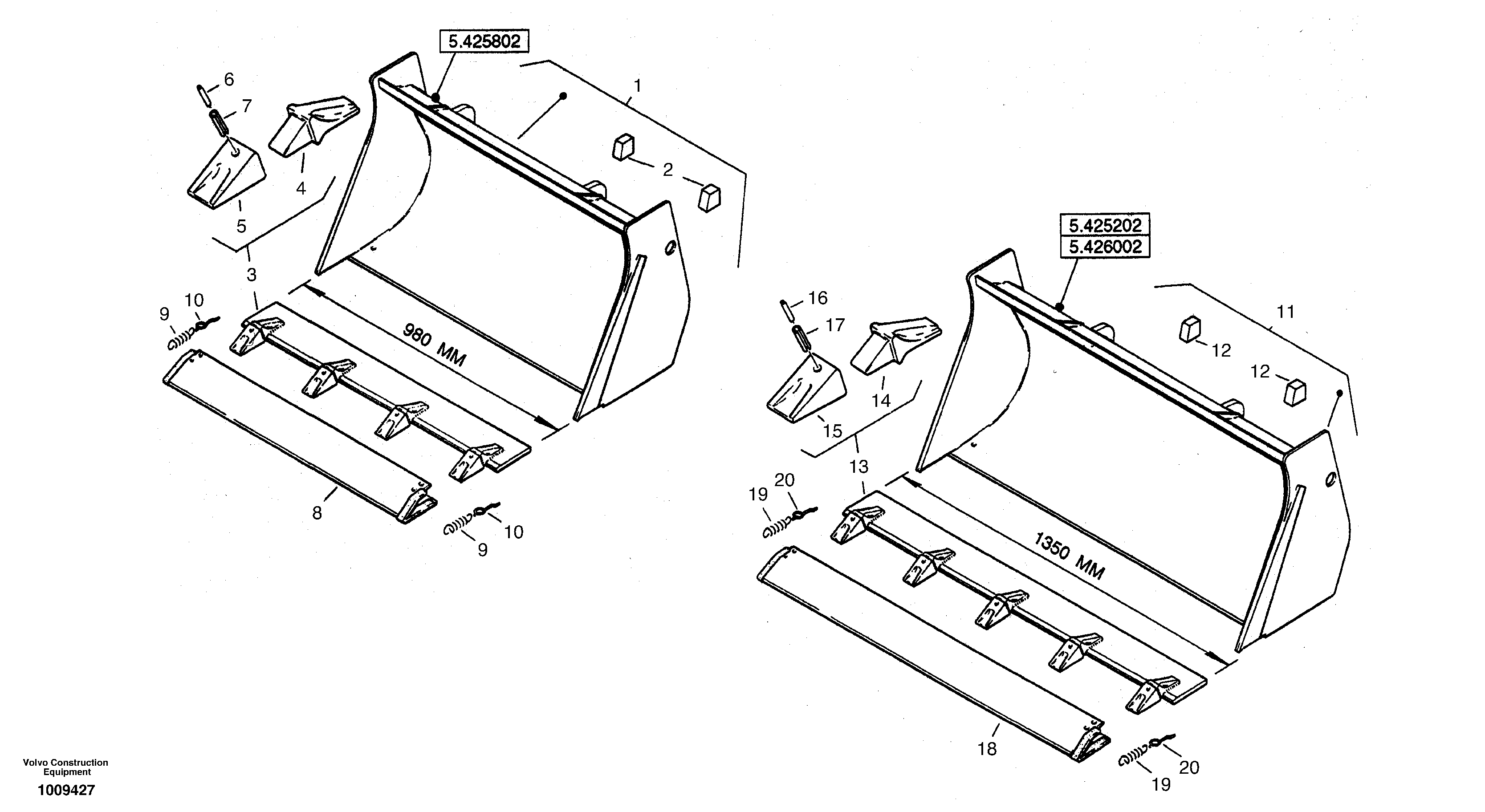 Bucket with teeth — volvo parts diagram