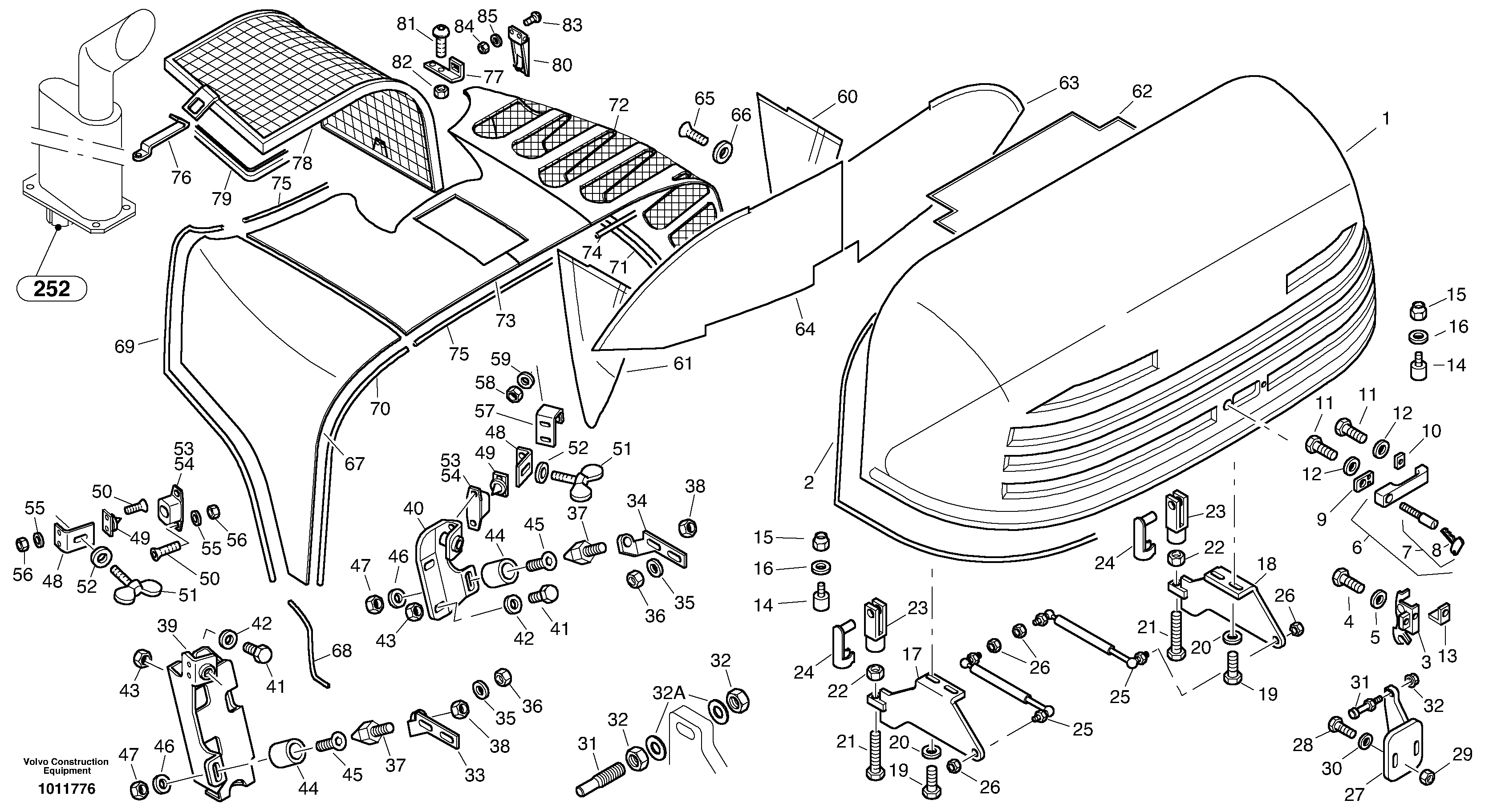 Engine hood — volvo parts diagram