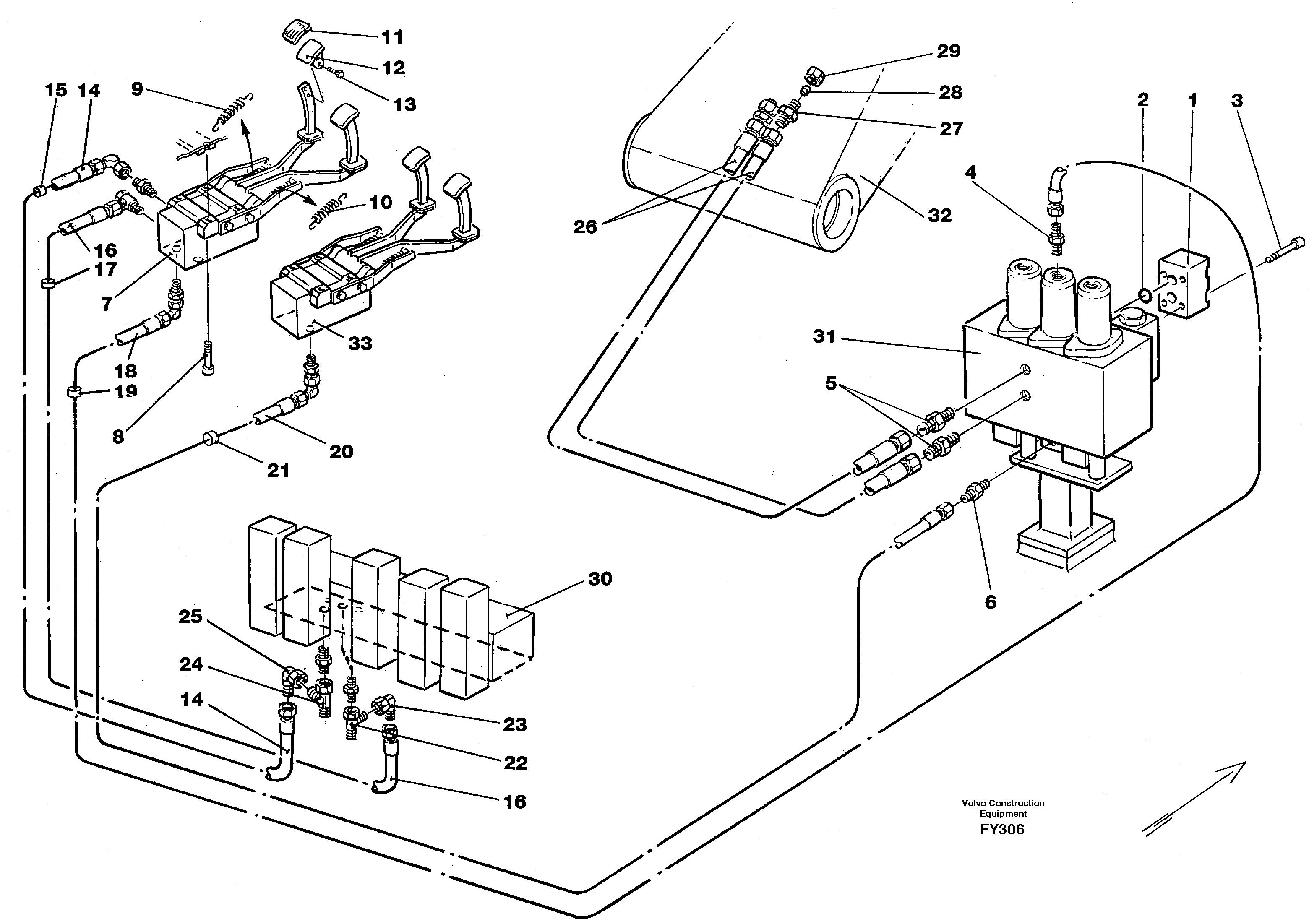 Slope bucket/rotating grab hydraulics in base machine  14267968 — volvo parts diagram