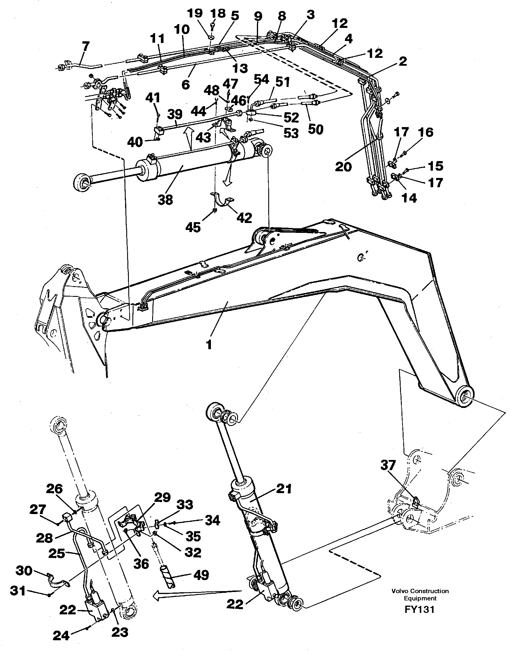 Hydraulic system, backhoeboom 4.40 m  14268047 — volvo parts diagram