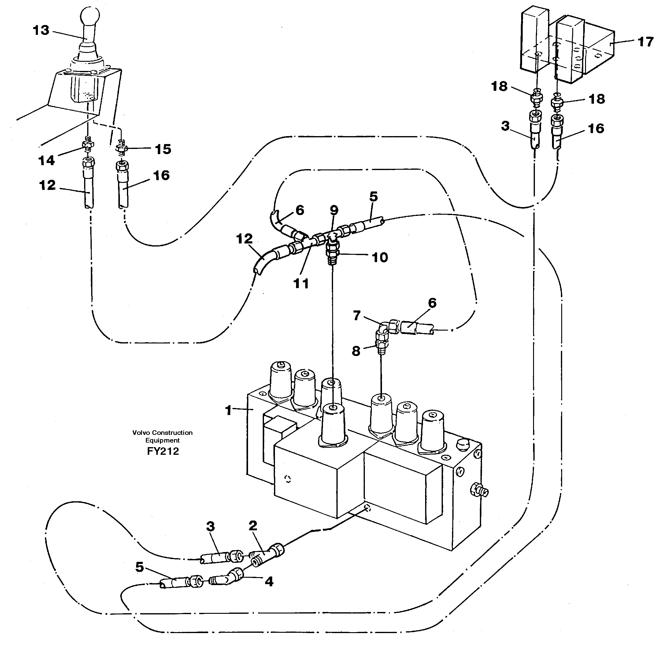 Servo hydraulics, dipper arm — volvo parts diagram