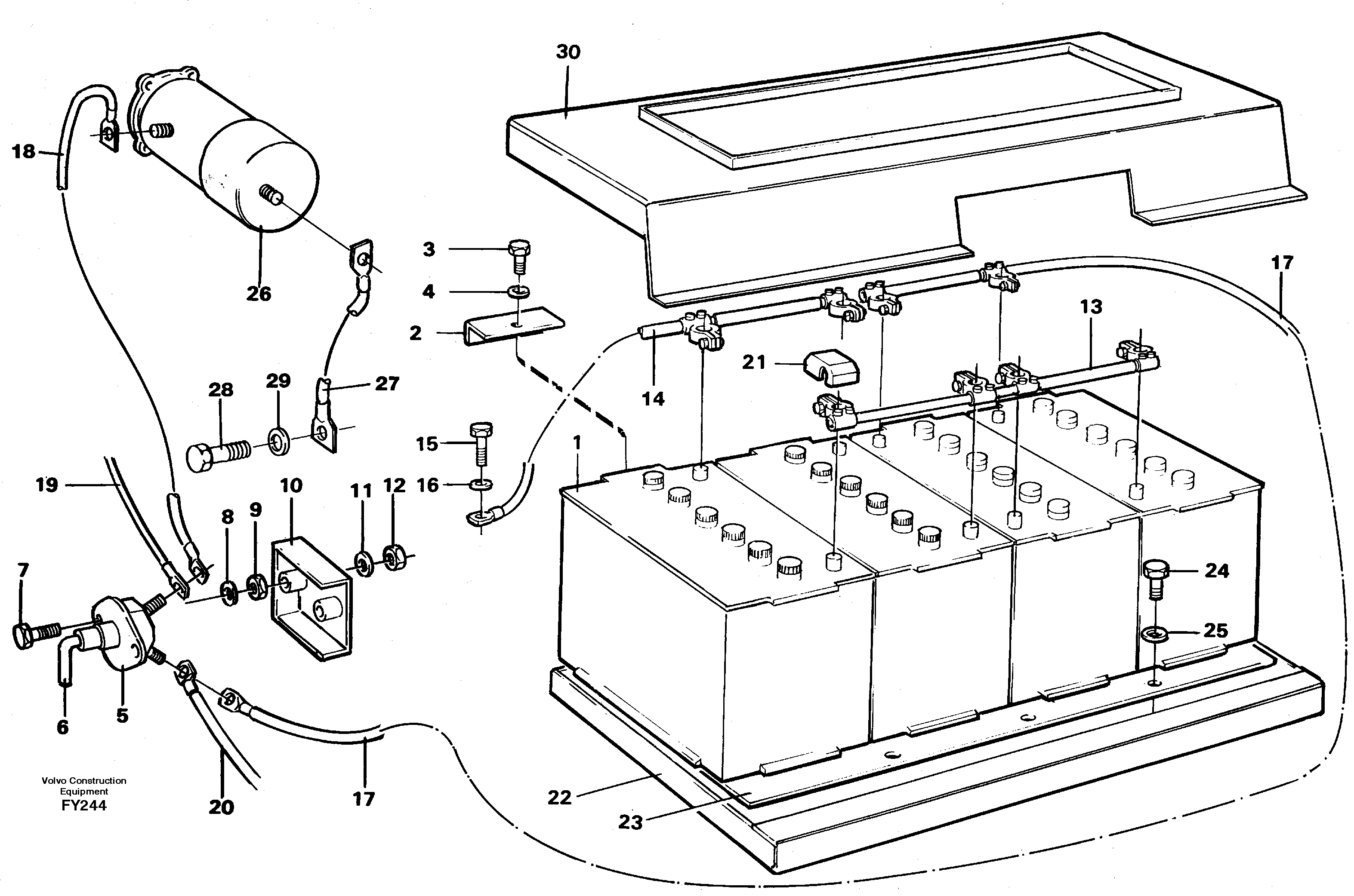 Battery with assembling details — volvo parts diagram