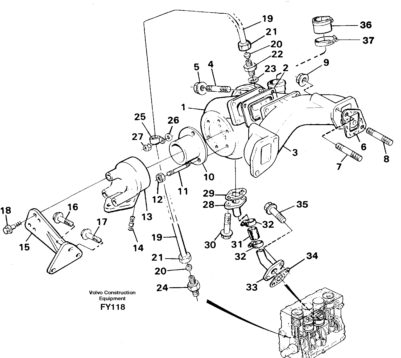 Turbocharger with exhaustmanifold — volvo parts diagram