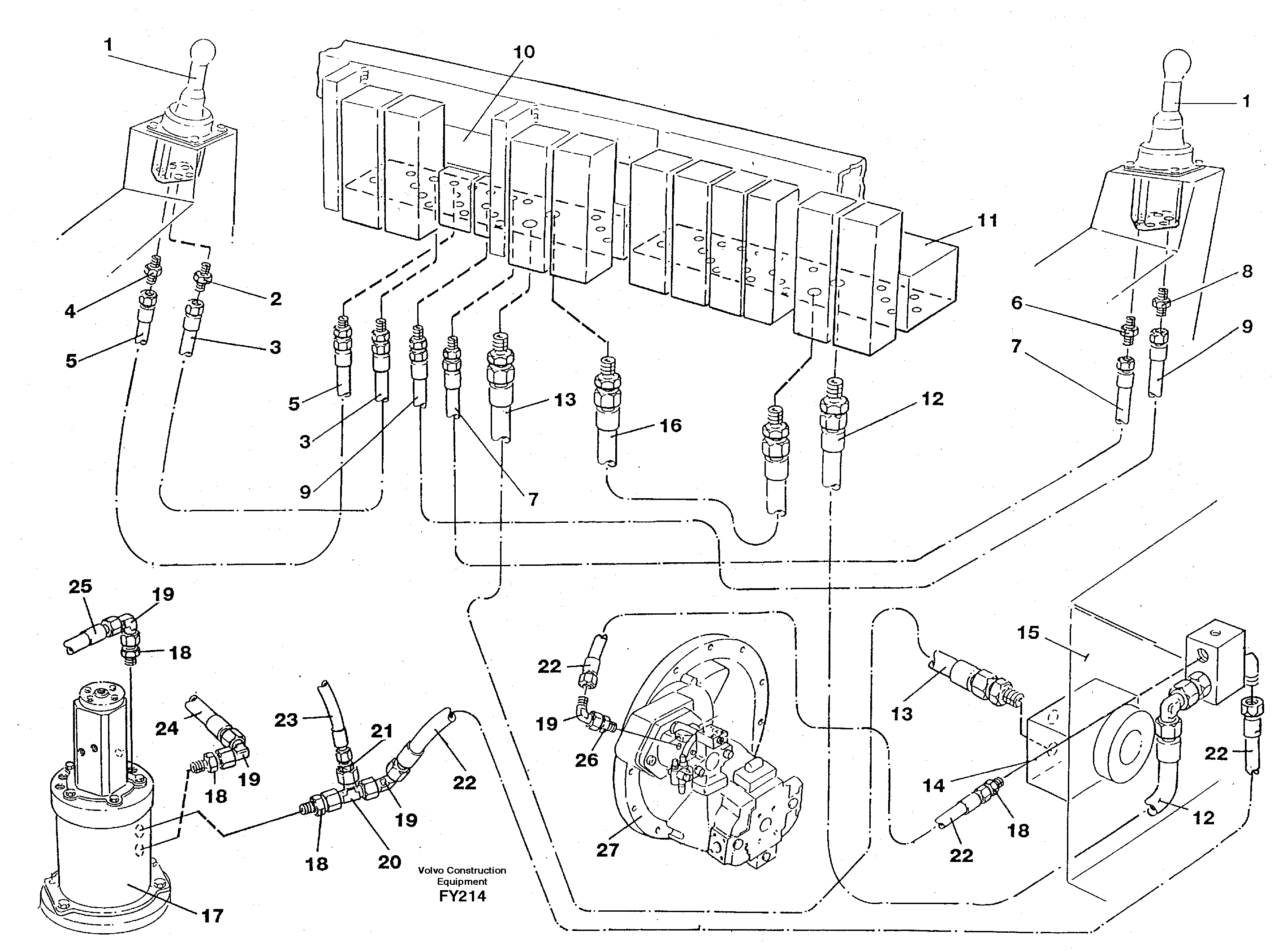 Servo hydrulics, return line tank — volvo parts diagram
