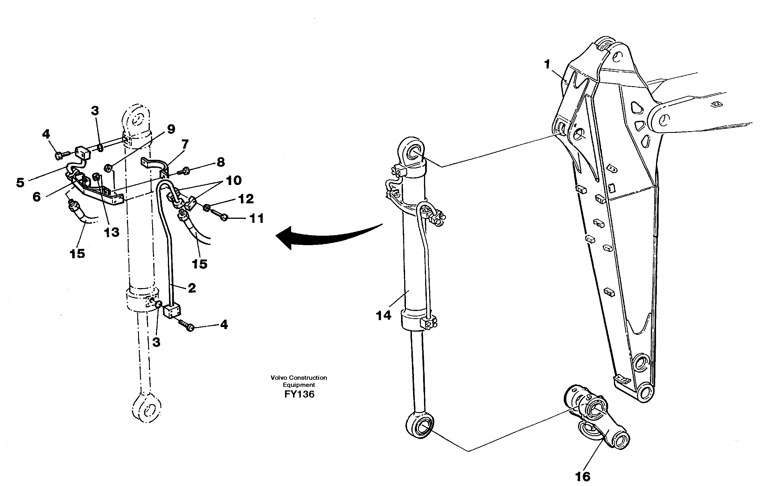 Hydraulic system, dipper arm 2.0m, 2,4m  14258753 14262397 — volvo parts diagram