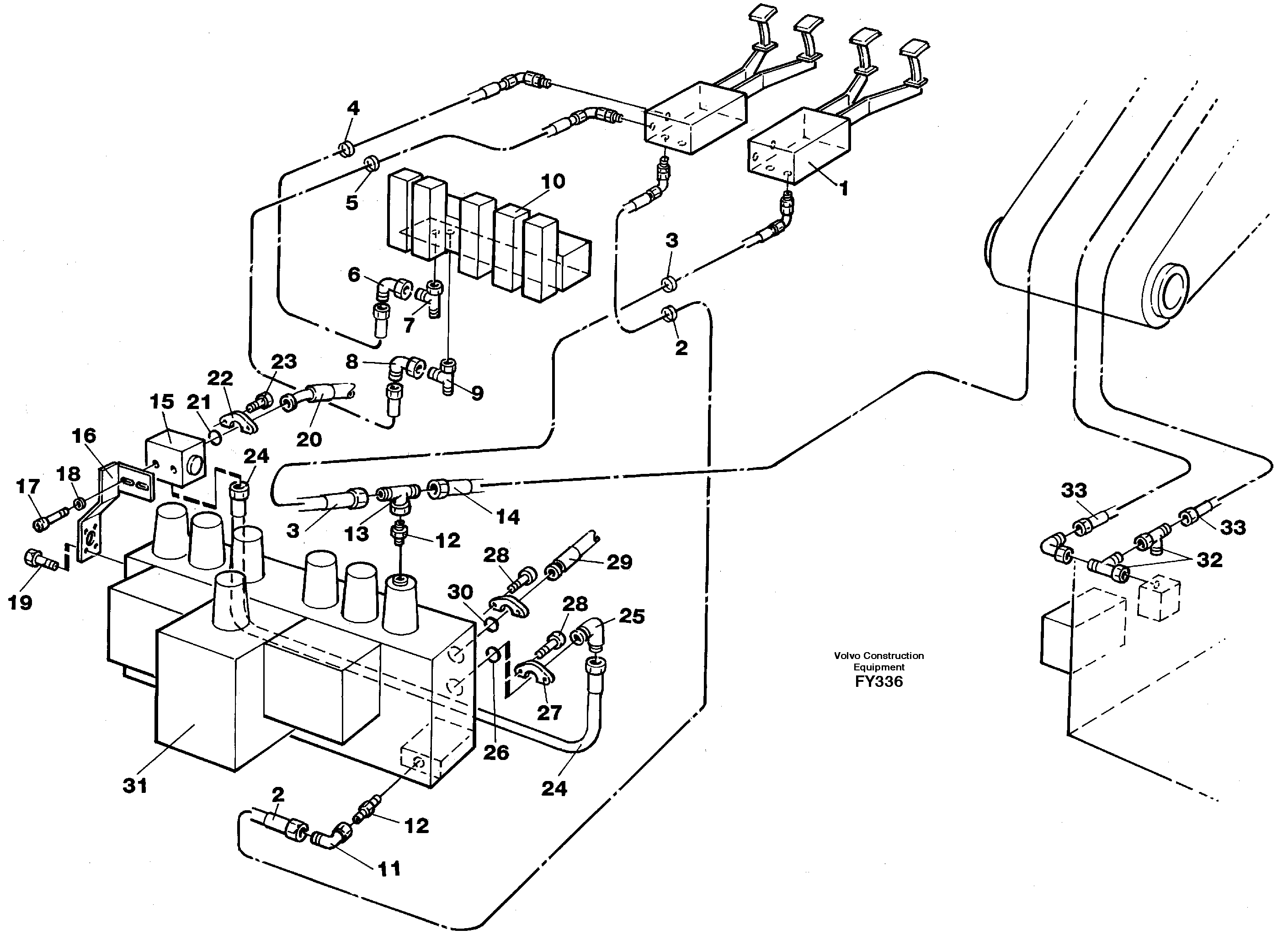 Hydraulic system adjustable boom in base machine  14267962 — volvo parts diagram