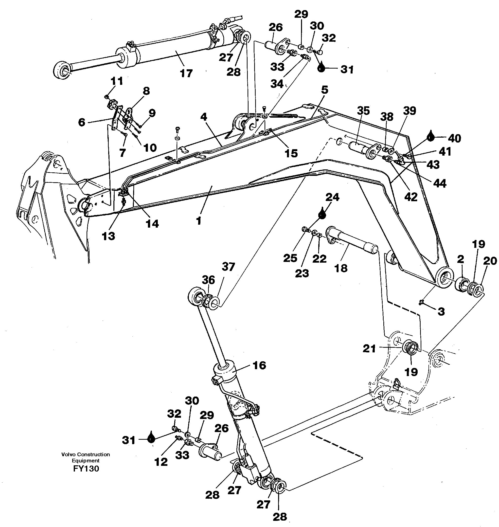 Backhoe boom 4,40m  14268047 — volvo parts diagram