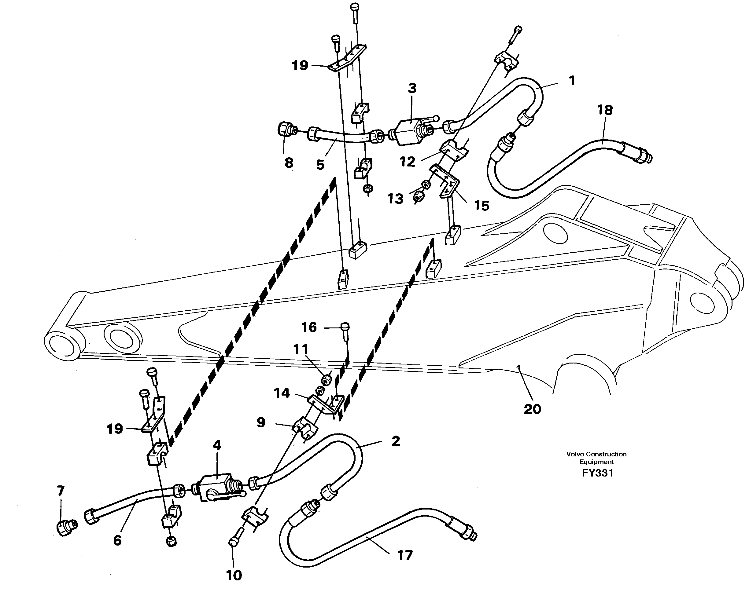 Hydraulic hammer equipm. with shut-off cocks, dipper arm 2.0m and 2.4m  14262398 14253109 — volvo parts diagram