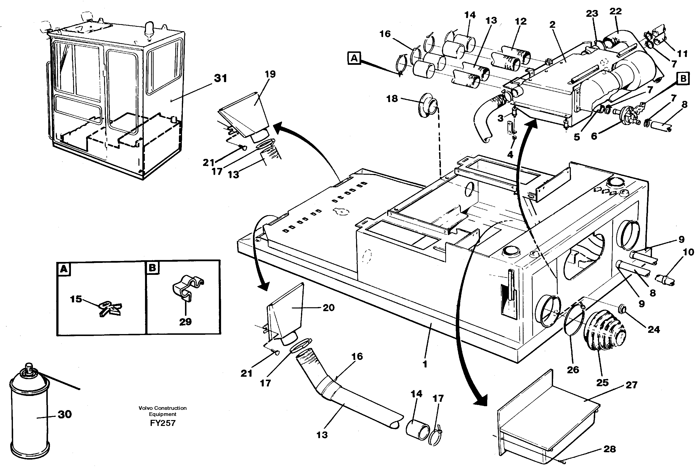 Cab heater with fitting parts — volvo parts diagram
