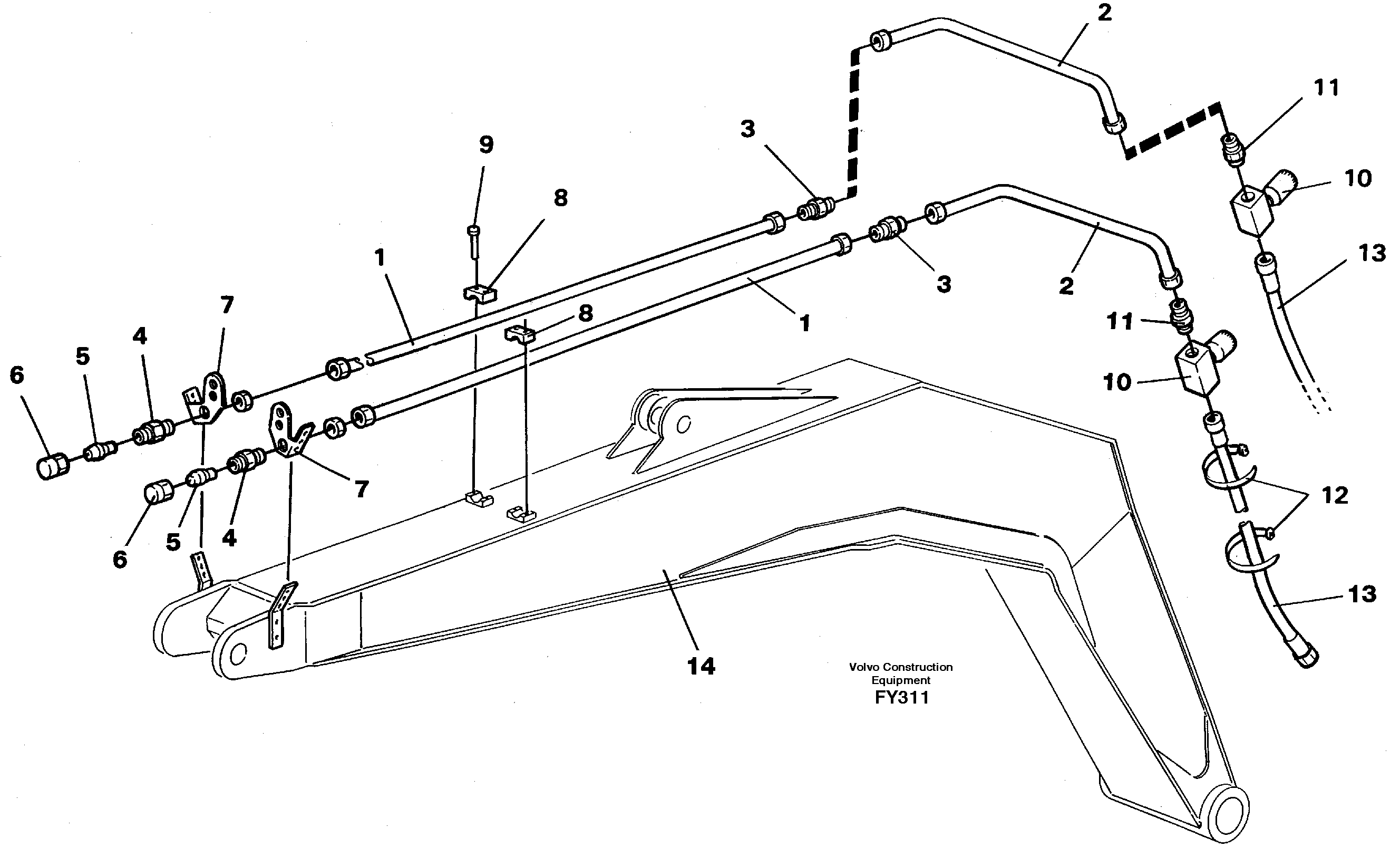 Slope/grab bucket equipment, boom 4.4m  14253440 — volvo parts diagram