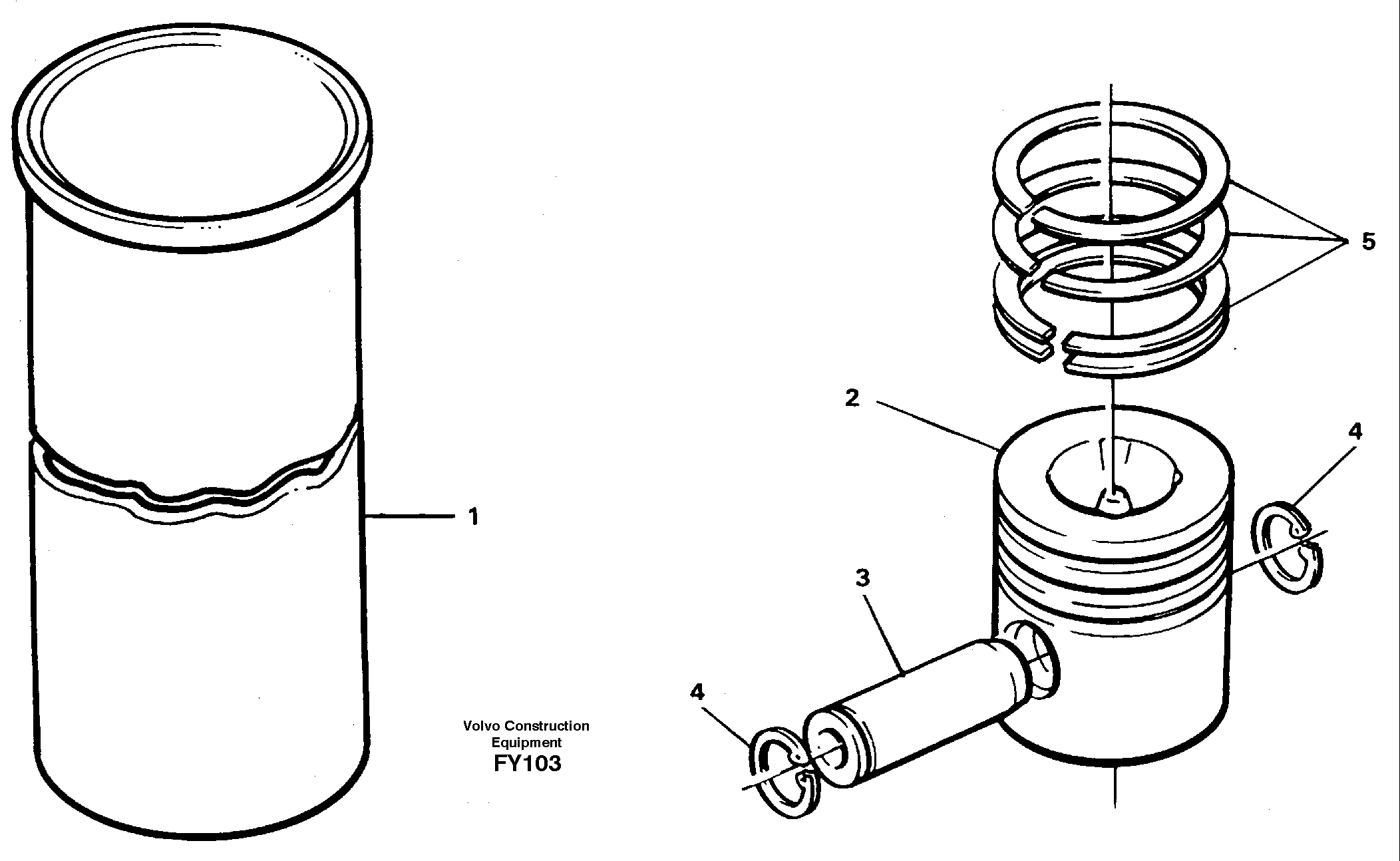 Cylinder liner and piston — volvo parts diagram
