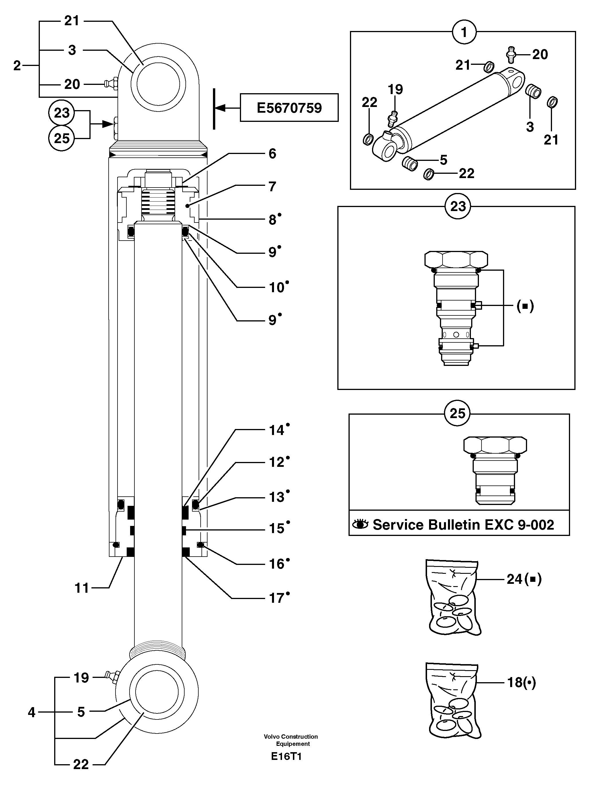 Dozer blade cylinder / stabiliser cylinder — volvo parts diagram