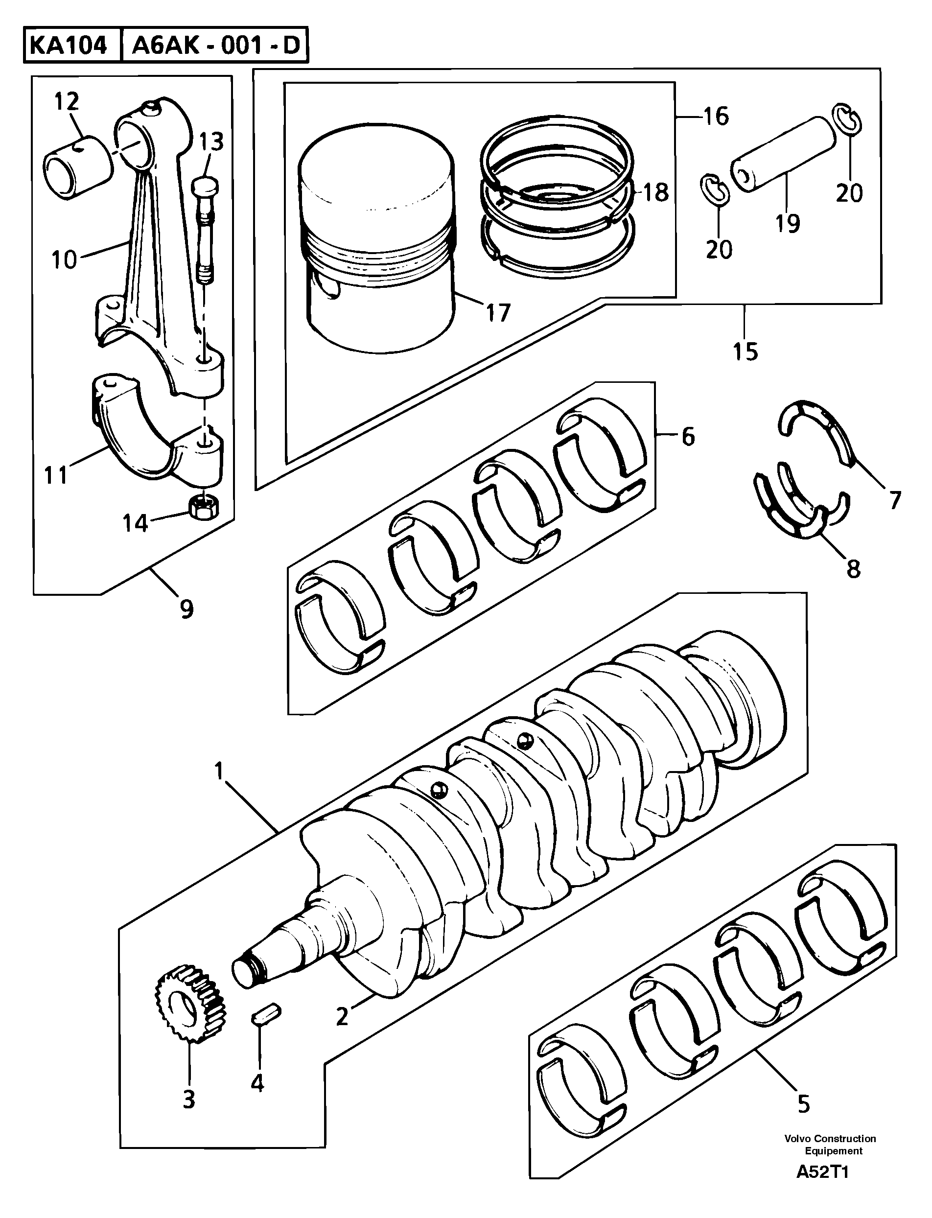Crankshaft , pistons and connecting rods — volvo parts diagram