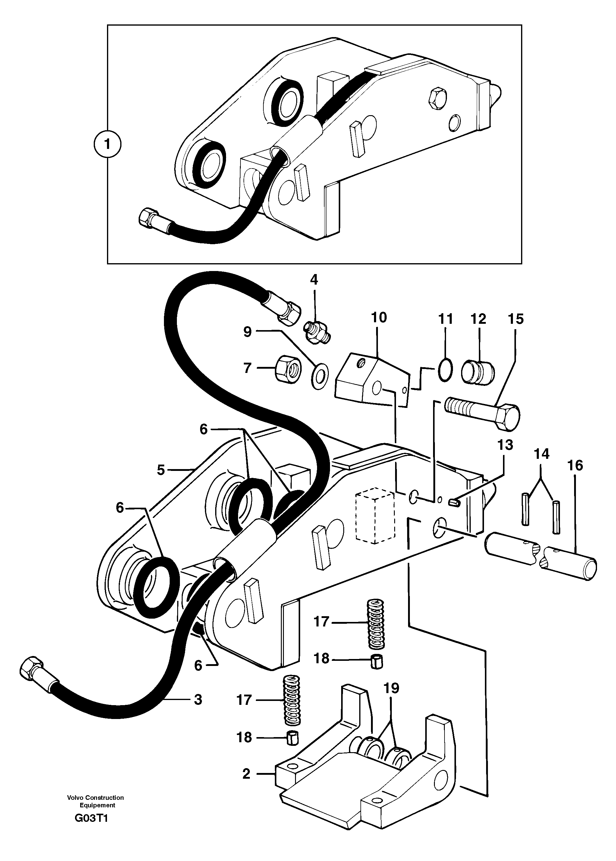 Tool holder / hydraulic control — volvo parts diagram