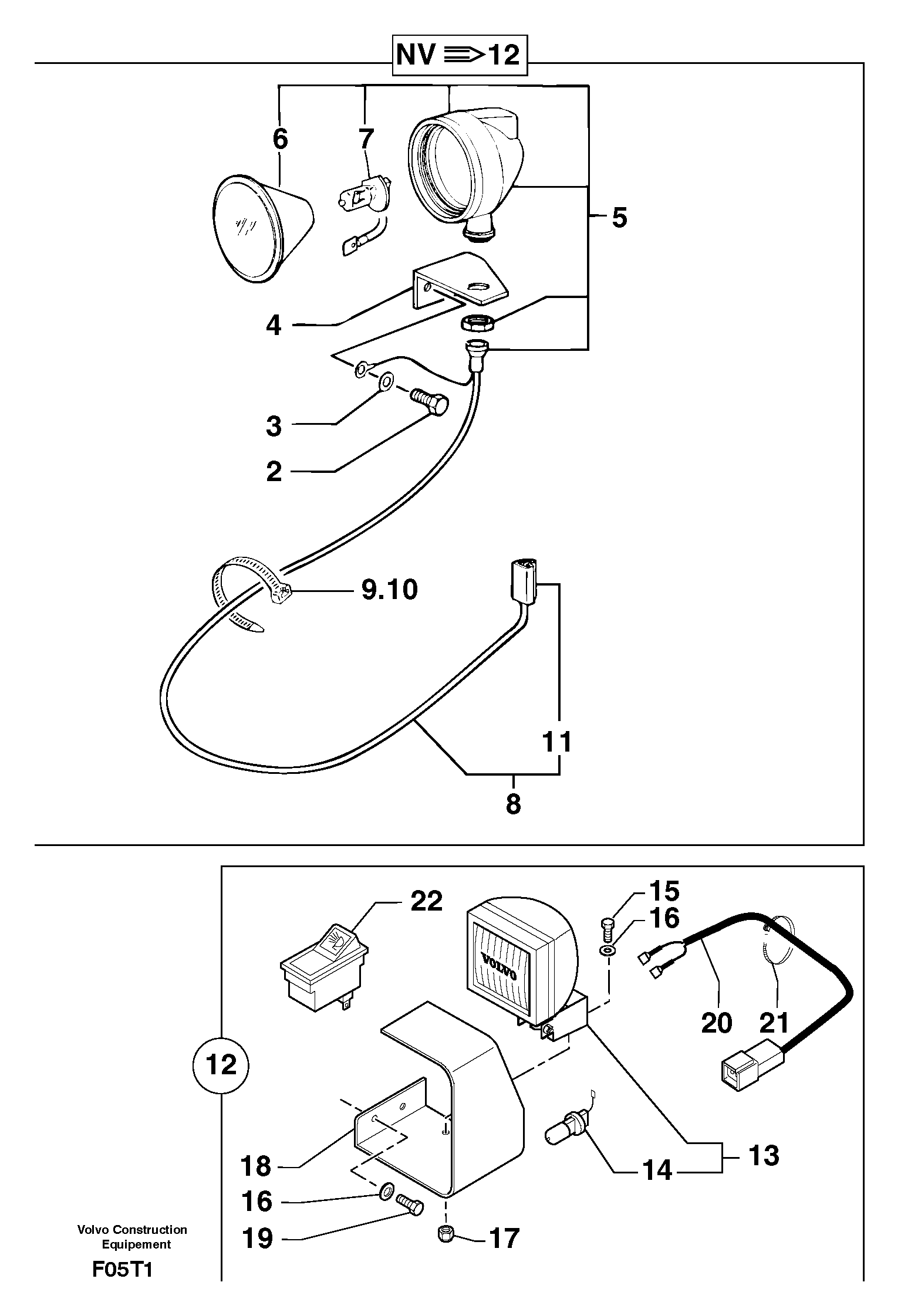 Work light on boom — volvo parts diagram