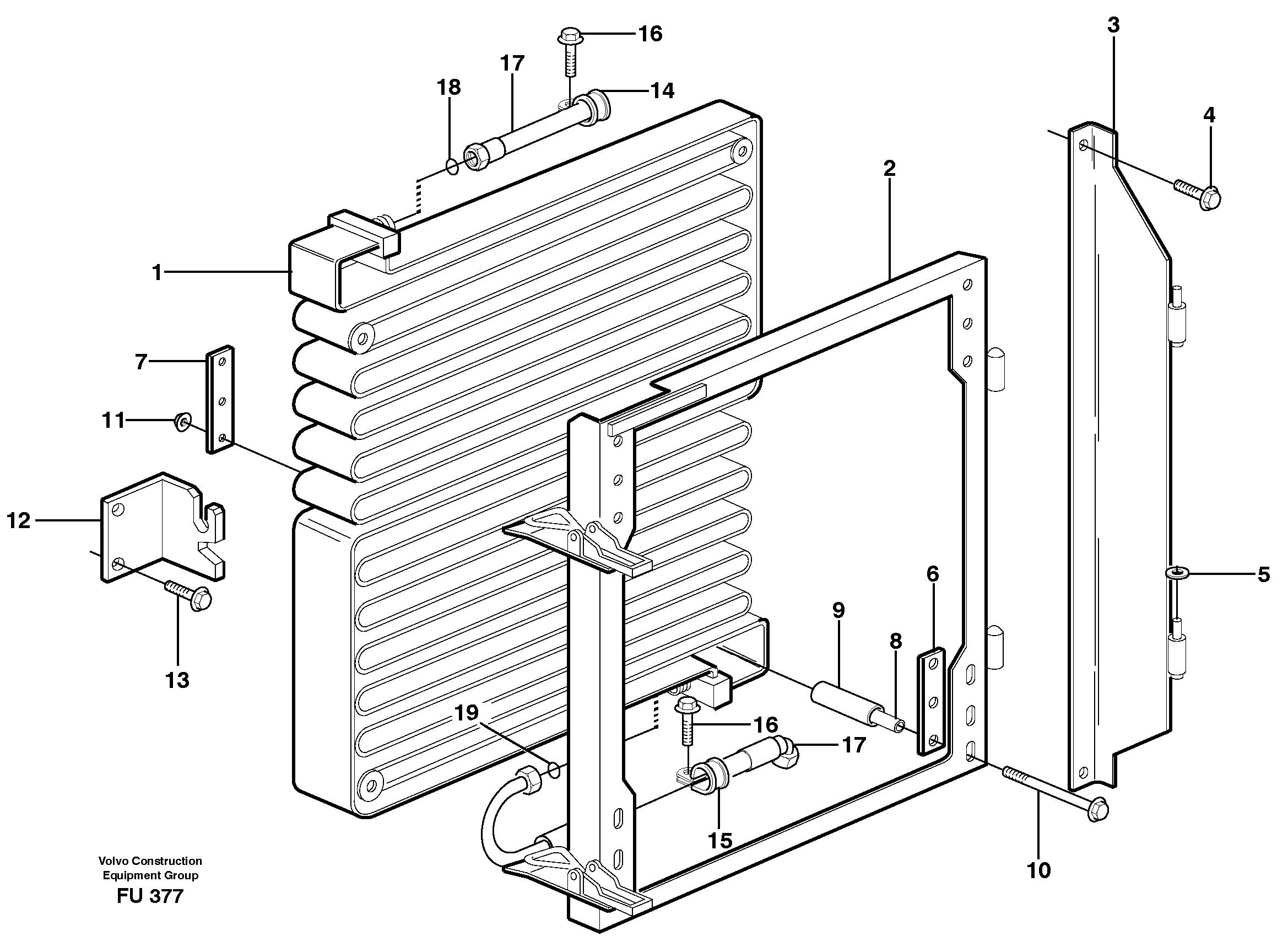 Condensor with fitting parts, cooling agent R134a  14302016, SER NO 1070 - — volvo parts diagram