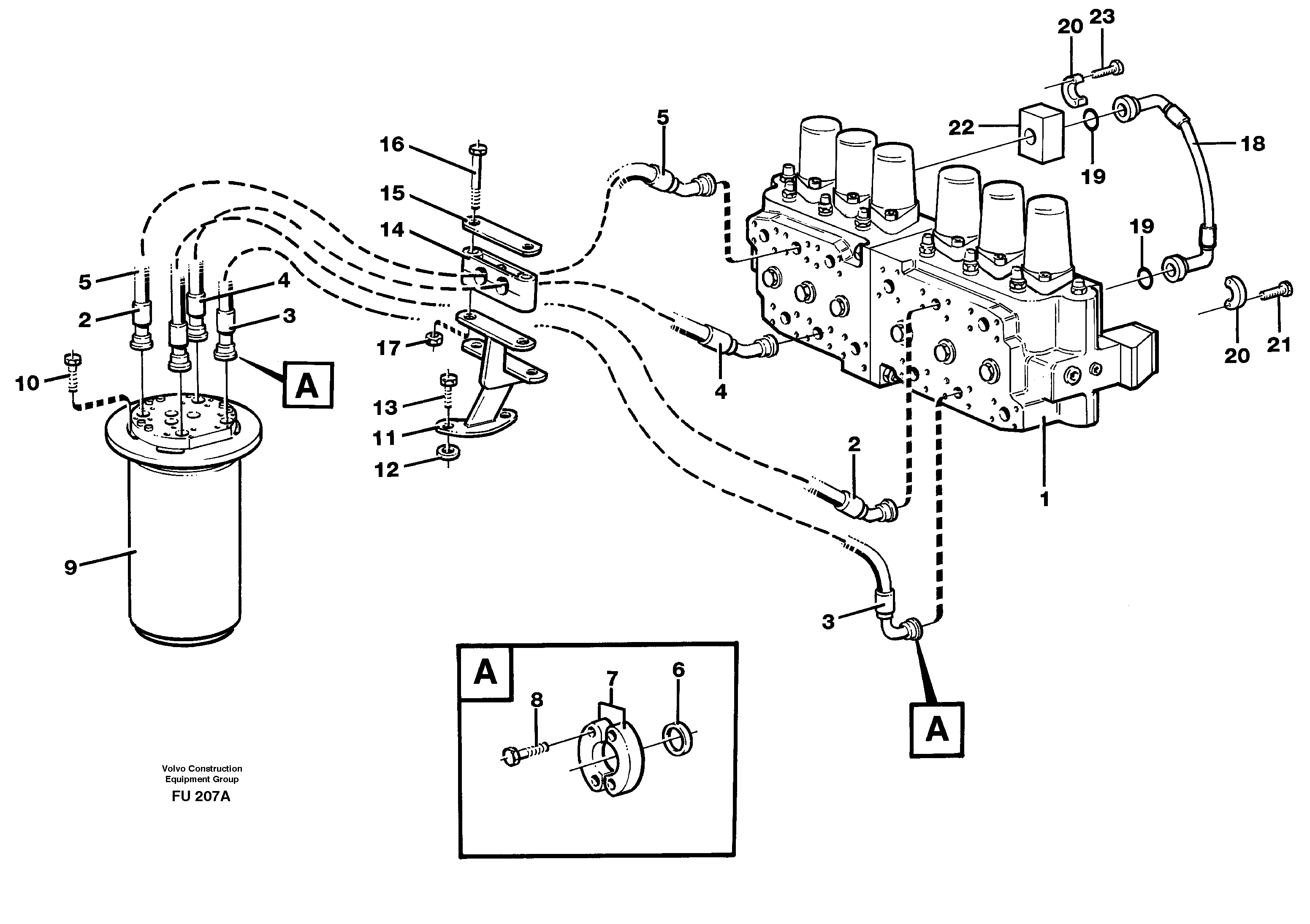 Hydraulic system, transport in uppercarrige — volvo parts diagram